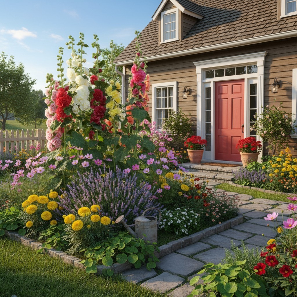 Mixed Double Hollyhock Seeds 100 Count – Colorful Cottage Garden Flowers