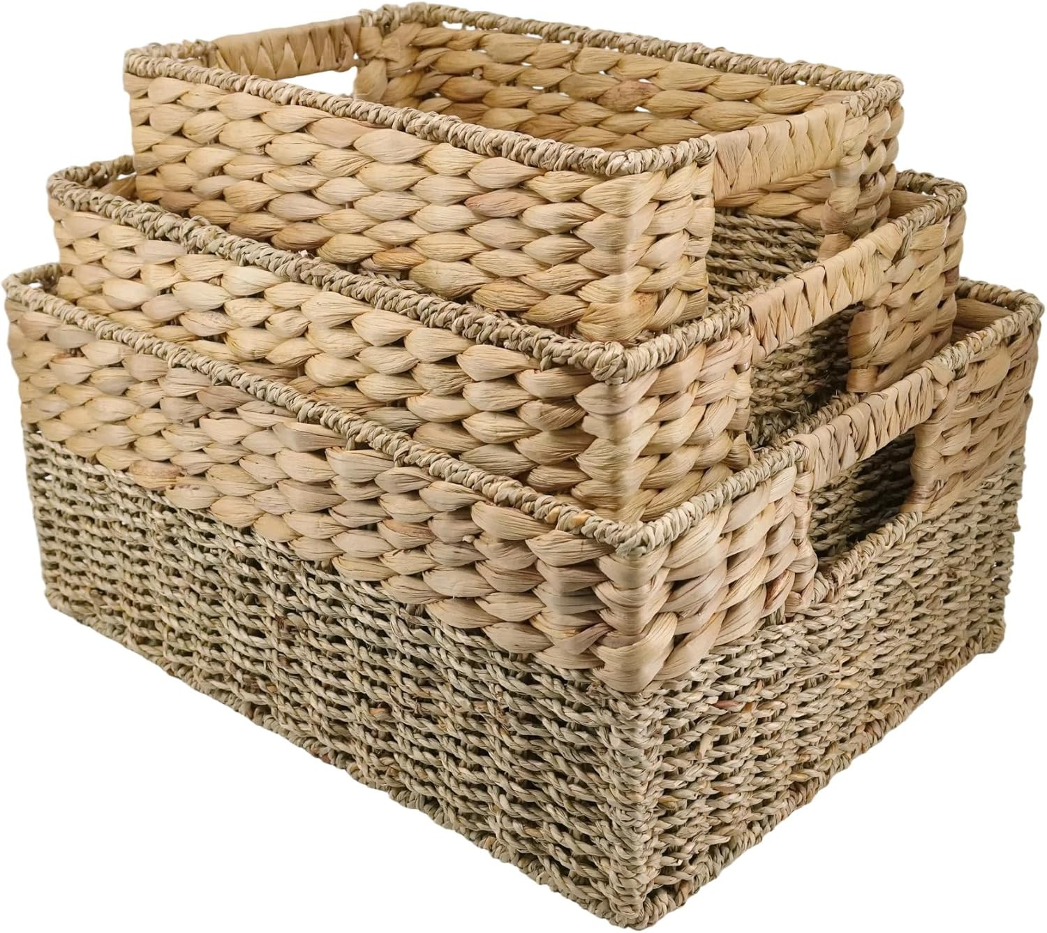 Natural Water Hyacinth & Seagrass Woven Storage Baskets – Wicker Storage Basket