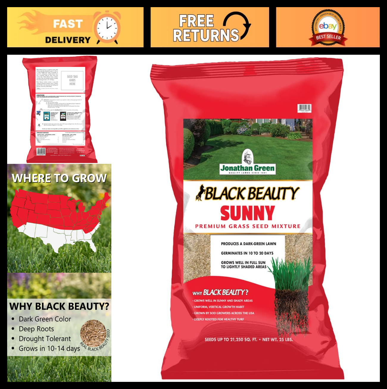 Premium Black Beauty Grass Seed – Cool Season Lawn Seed for Lush Green Lawns (25