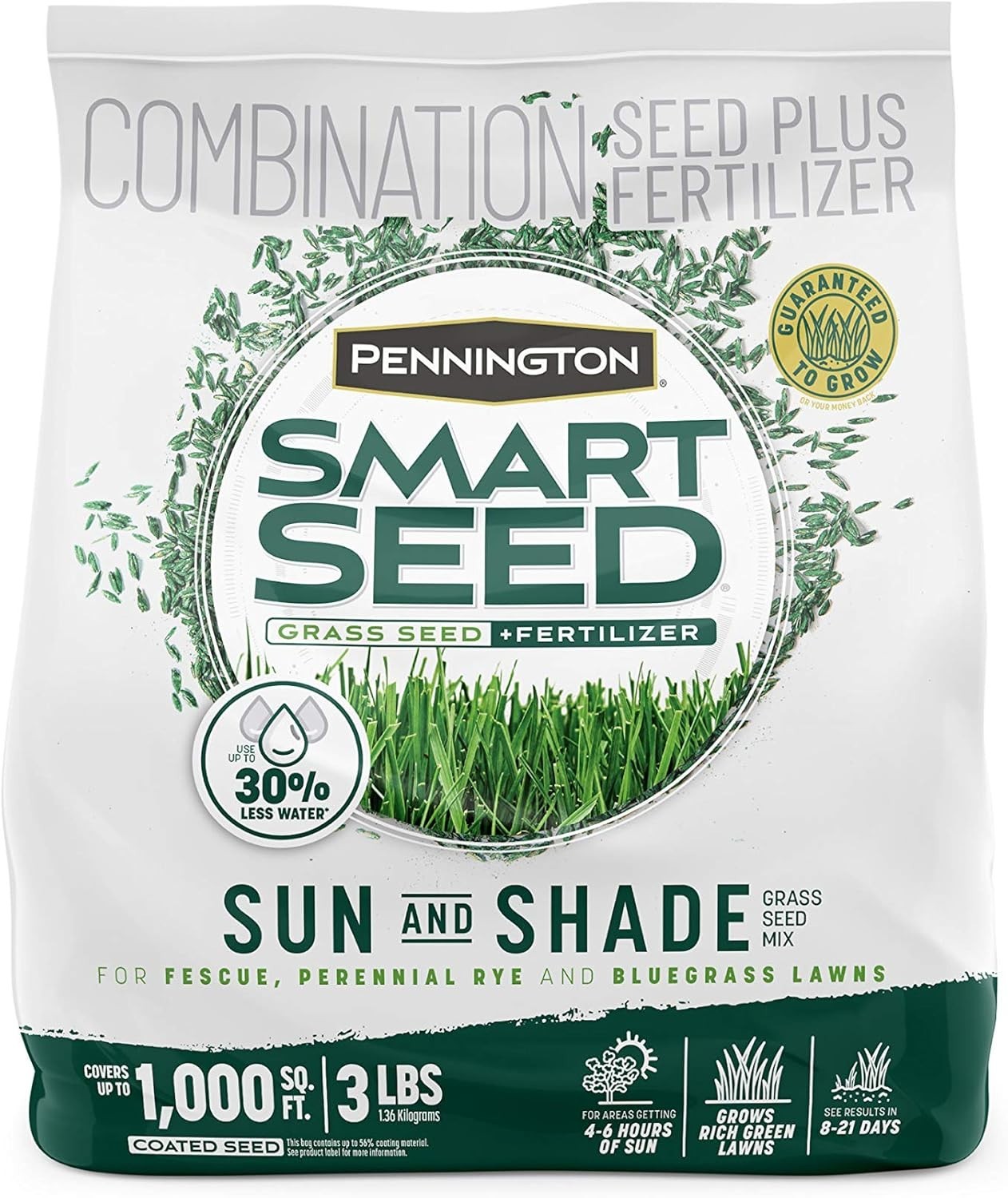 Pennington Smart Seed Sun & Shade – 3 lb – Thrives in Sun and Moderate Shade