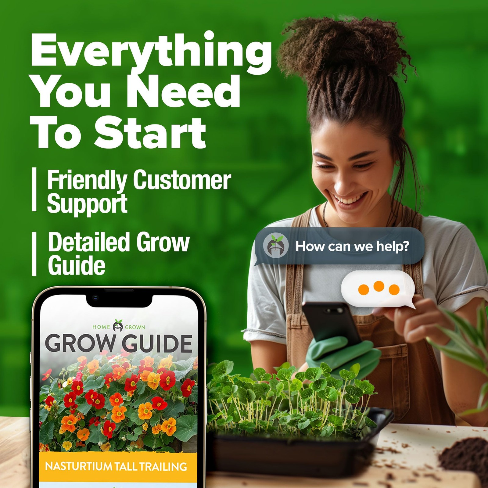 HOME GROWN Nasturtium Seeds Dwarf Tall Trailing Mix 250+ Edible 1-Pack, Green