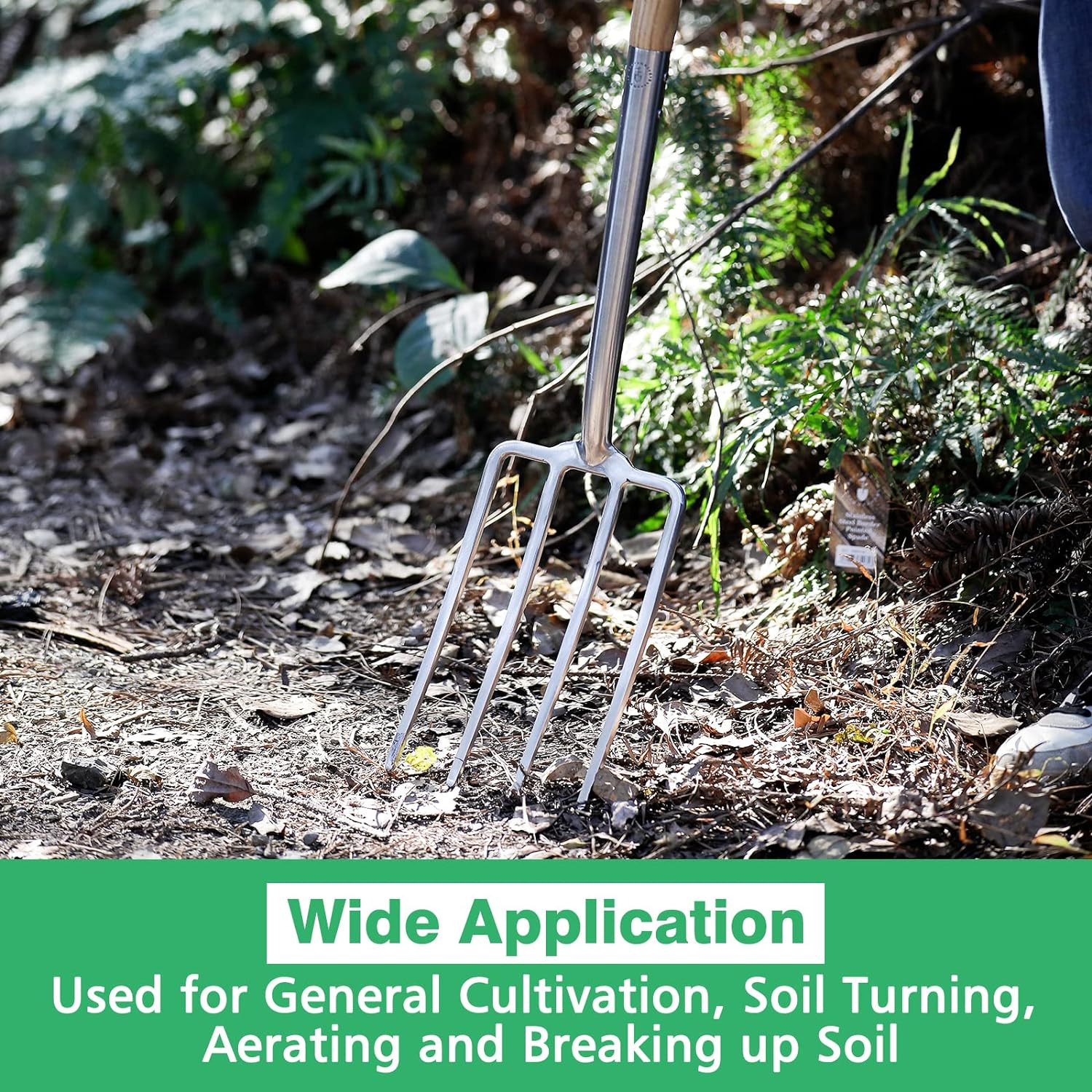 Gardening Digging Fork, 4-Tine Stainless Steel Pitchfork, 43.9″ Heavy Duty Spadi