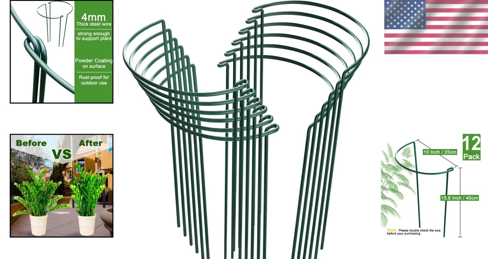 Metal Plant Stakes 12-Pack for Indoor & Outdoor Plants