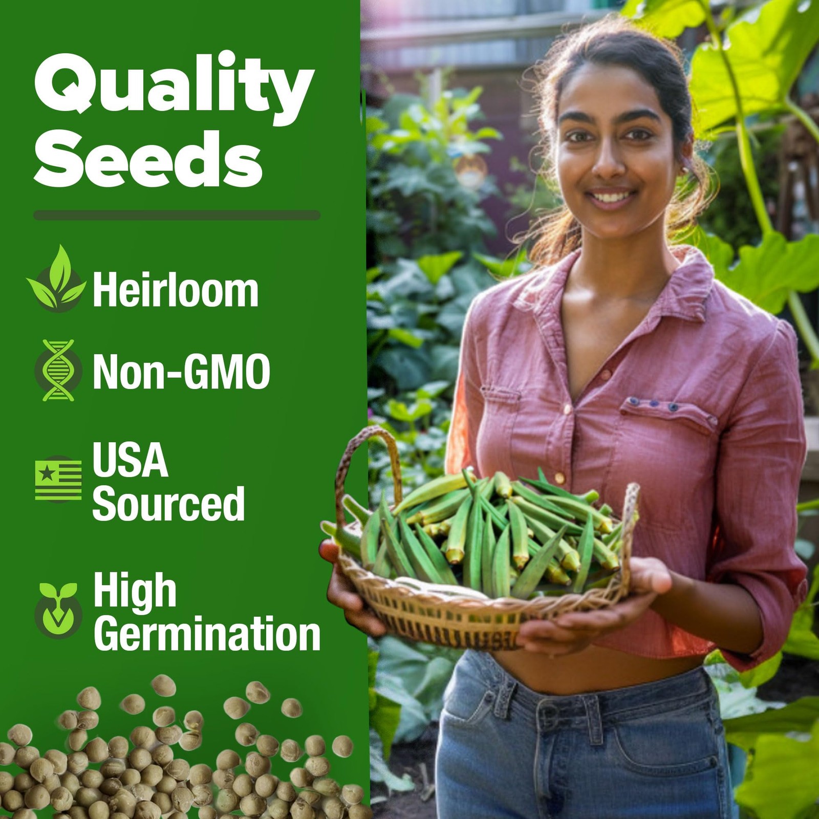 HOME GROWN Clemson Spineless Okra Seeds 1-Pack, Light Tan or Yellowish-Brown