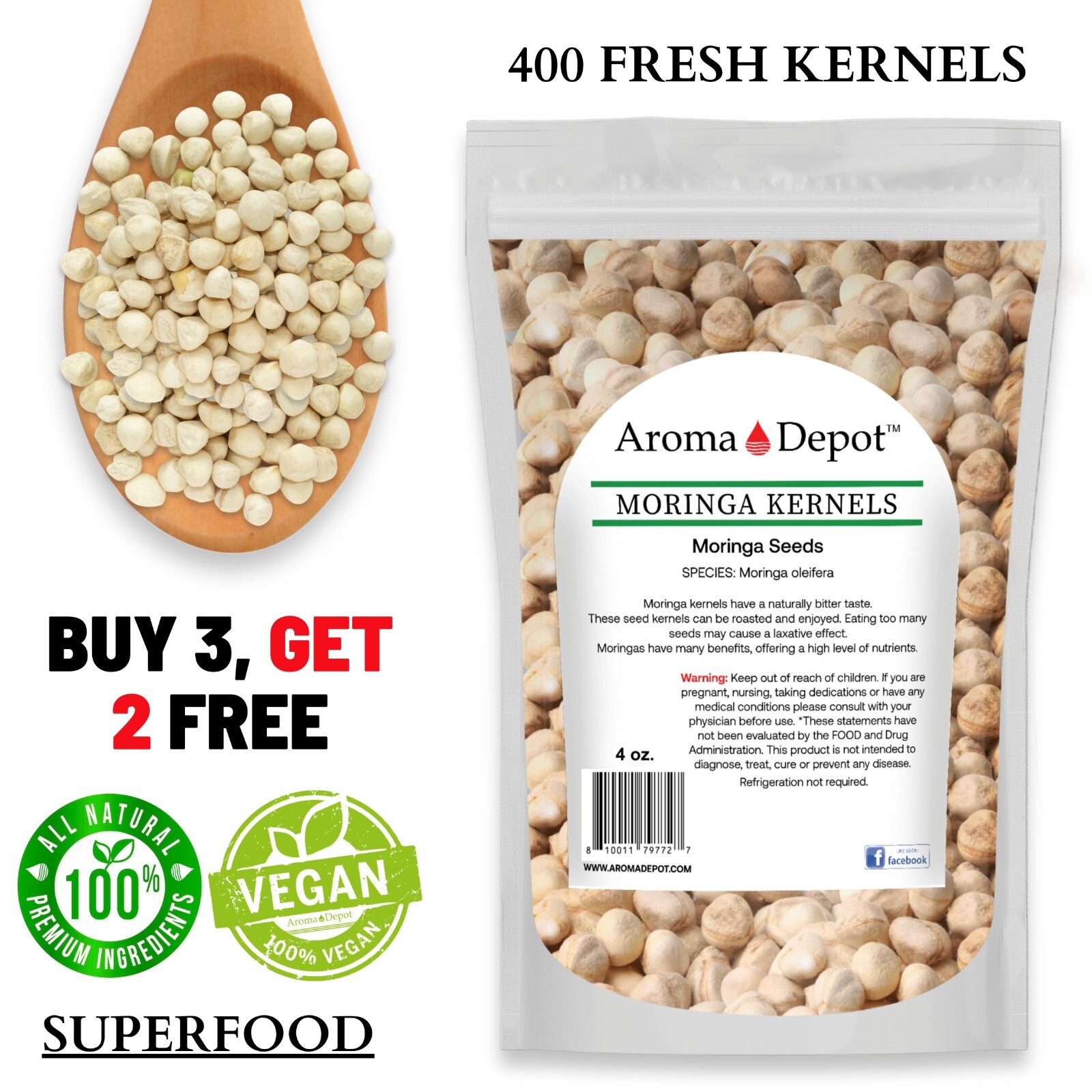 Moringa KERNELS 4 oz. Seeds oleifera Shelled 800 Semilla De Moringa Wholesale