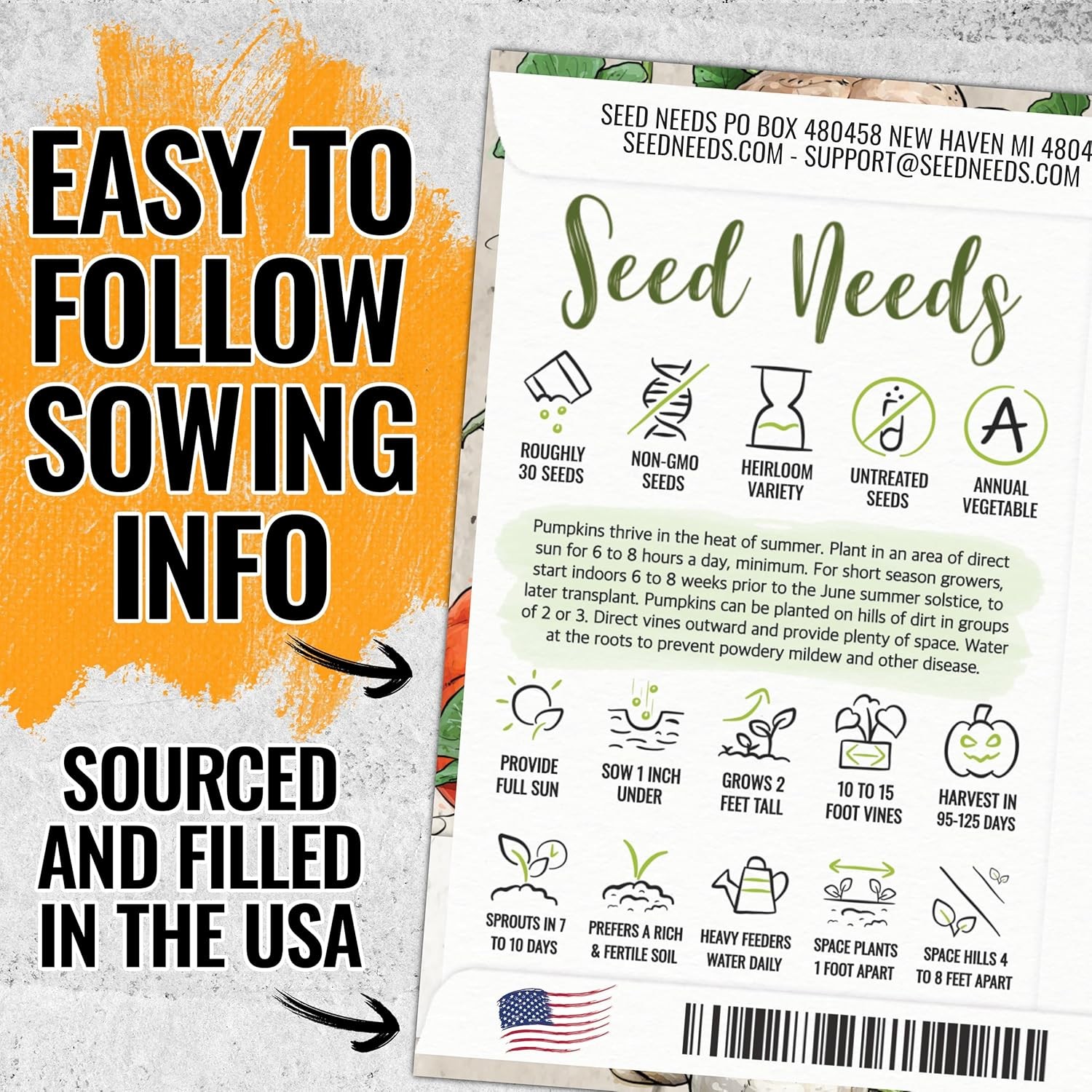 Seed Needs Spooky Blend Pumpkin Seeds – 30 Heirloom for Planting Mixed