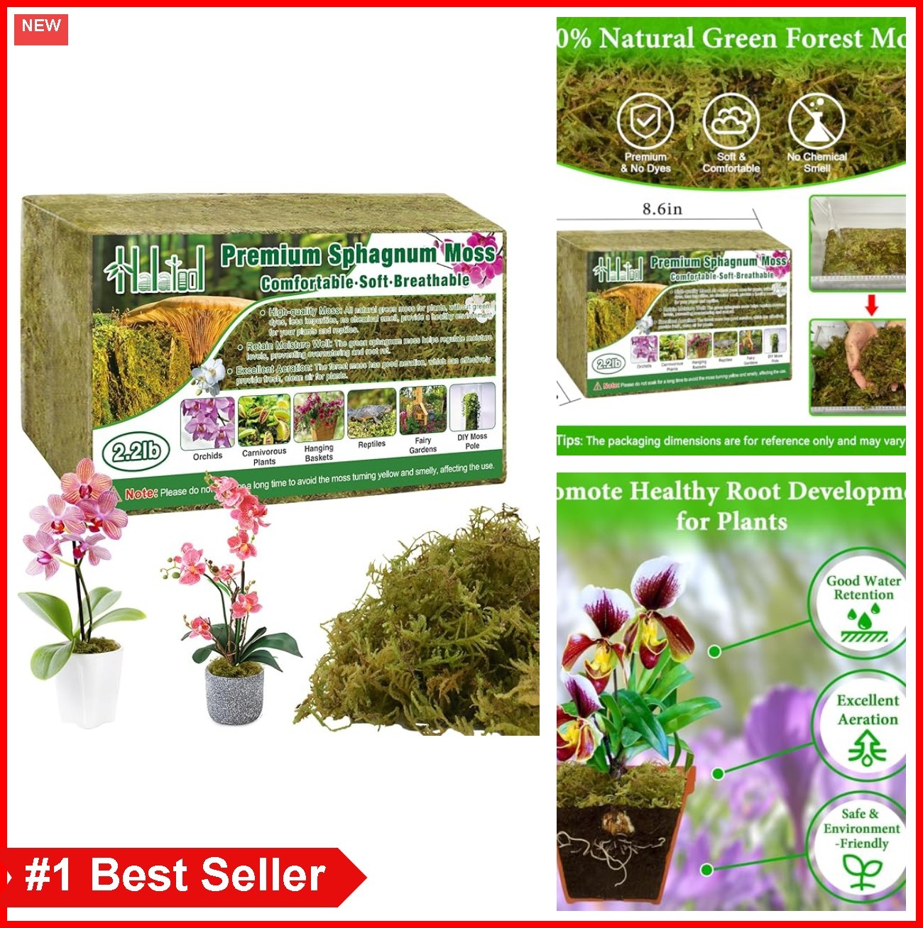 Sphagnum Moss for Plants 2.2LB 50QT Green Natural Long Fiber for Orchid