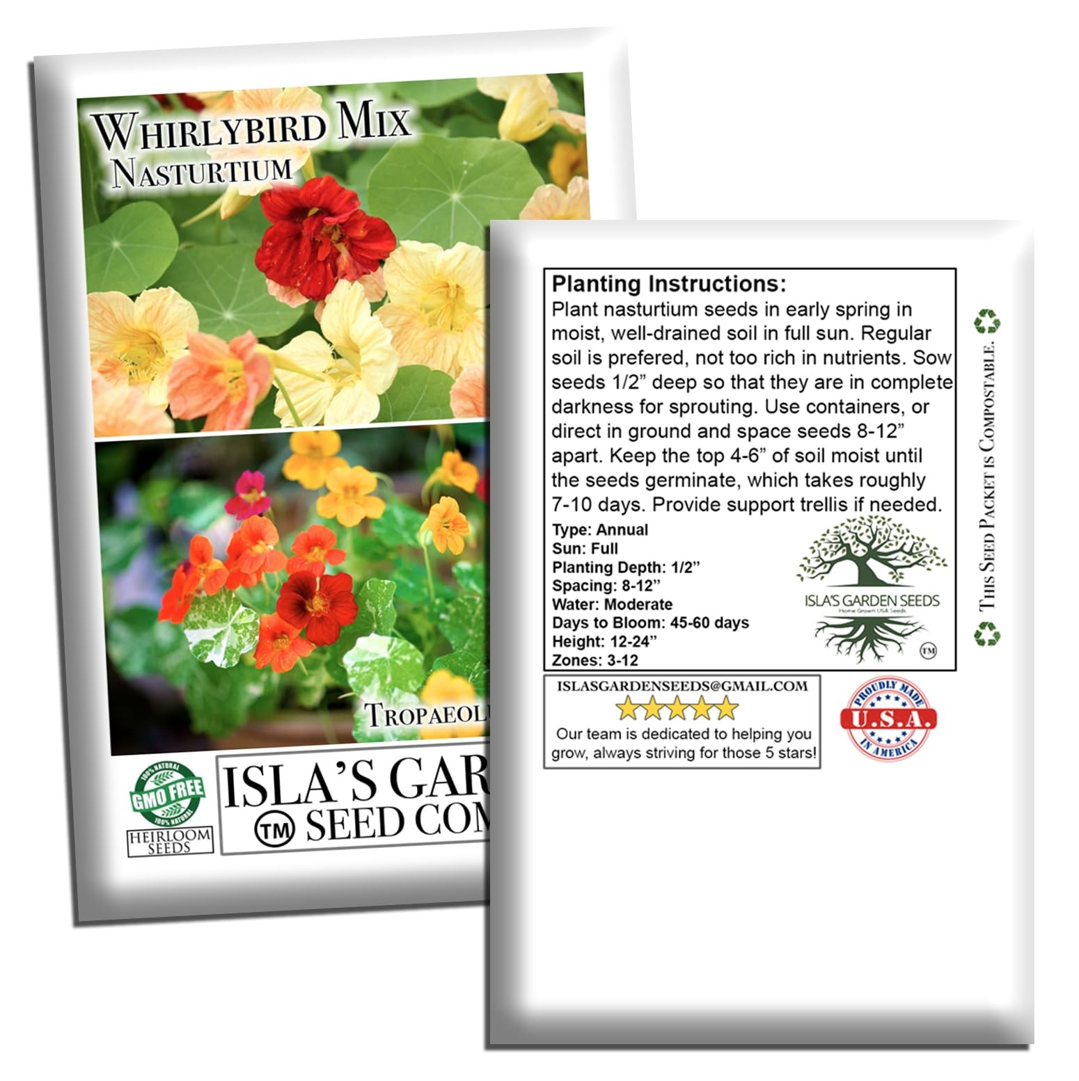 Mix Nasturtium Seeds (Tropaeolum nanum) – 50+ Heirloom Non-GMO Red