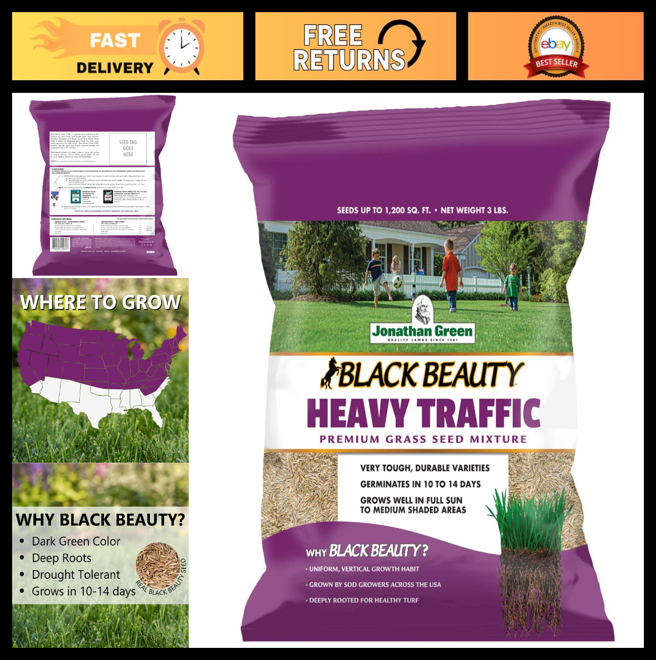 Heavy Traffic Cool Season Grass Seed – Black Beauty Lawn Seed (3 lb)