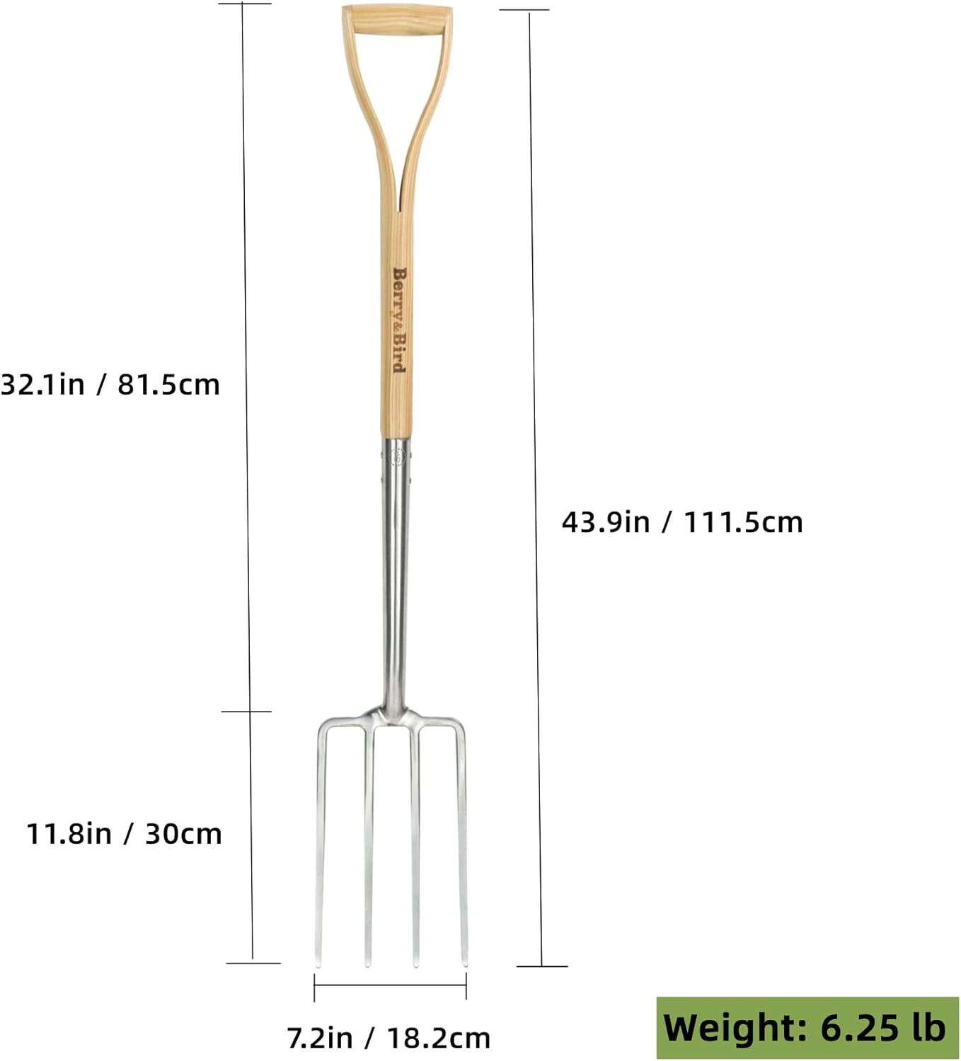 Gardening Digging Fork, 4-Tine Stainless Steel Pitchfork, 43.9″ Heavy Duty Spadi