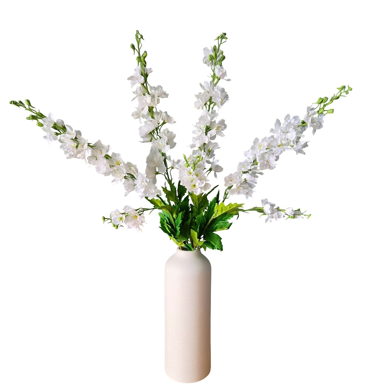 4Pcs White Delphinium Artificial Flowers, 33.46″ Real-Look Silk Stems for Decor.
