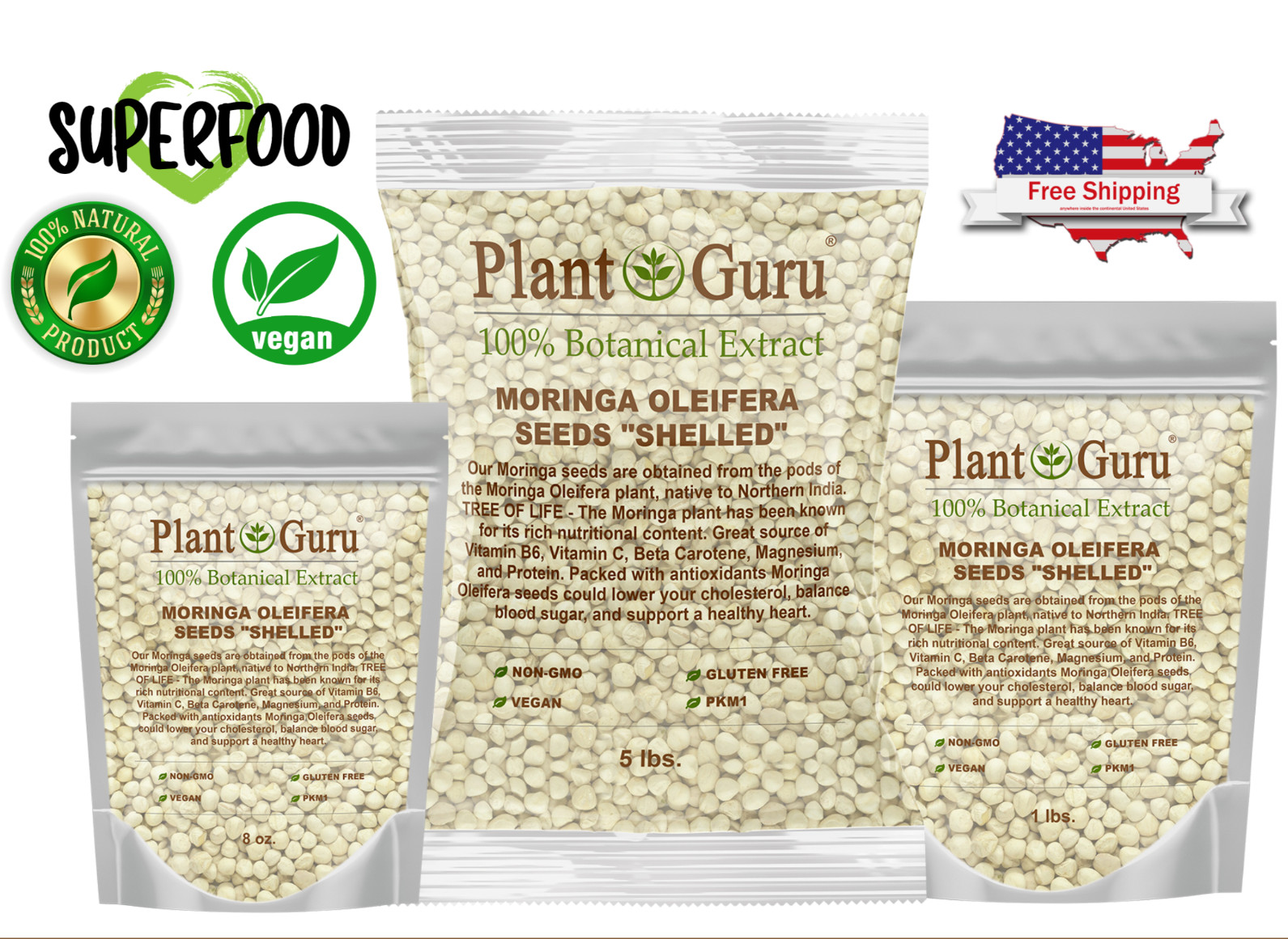 500 Moringa Oleifera Seeds Kernel 4 oz. SHELLED Fresh Organic Semilla De Moringa