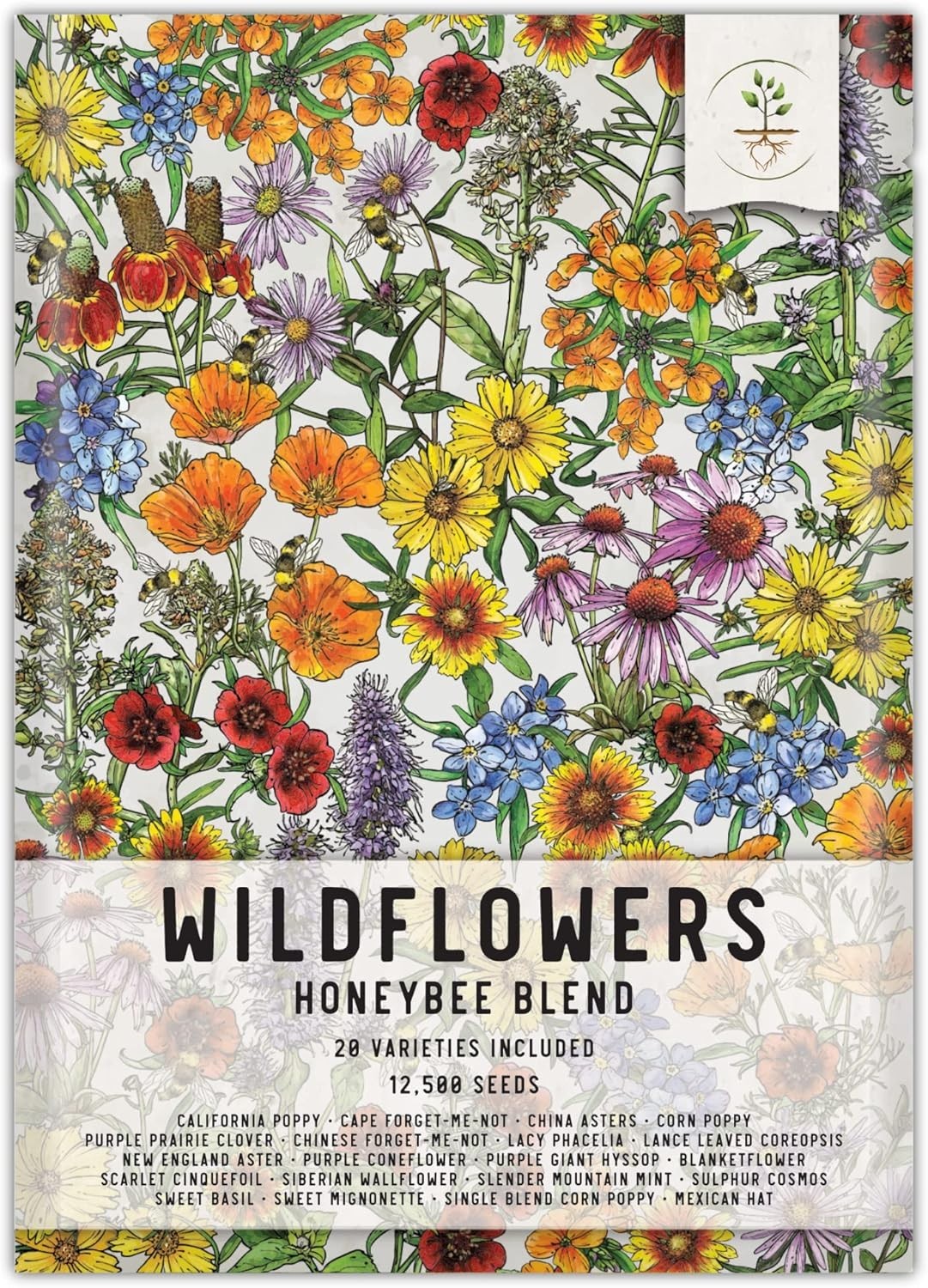 Honey Bee Blend Wildflower Seed Mix – 12,500 Heirloom Seeds for Vibrant Blooms