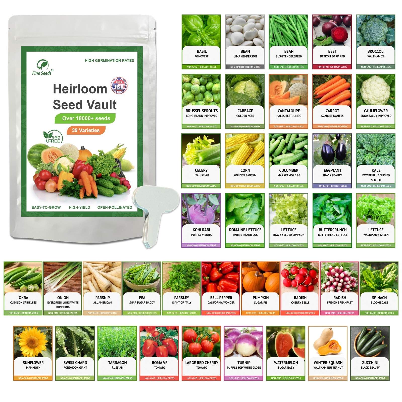 Heirloom Vegetable Seeds Survival Garden Kit – Over 18,000 Seeds, 39 Varieties