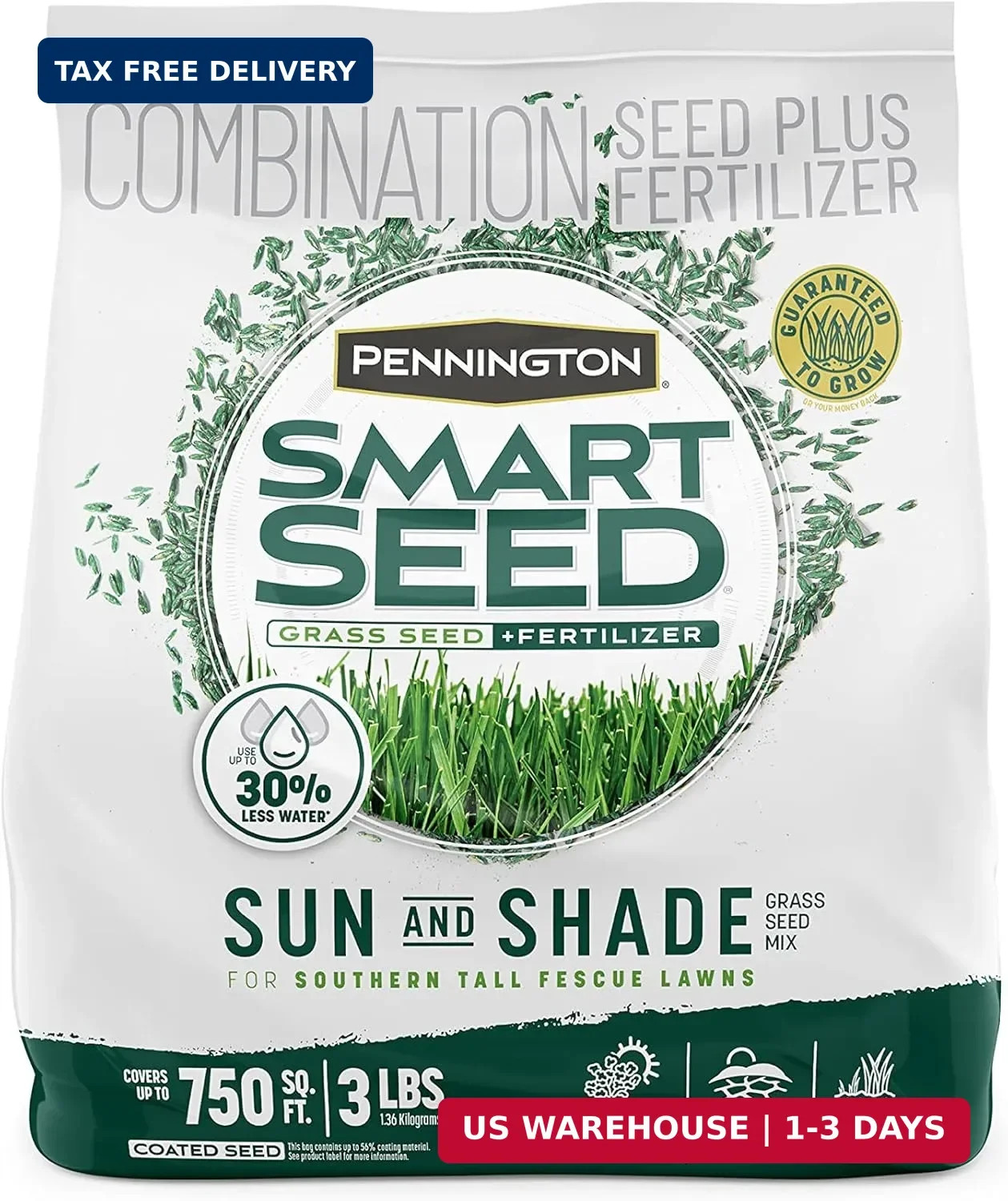 Pennington Smart Seed Sun & Shade Mix South, Tall Fescue Grass Seeds for Lawn, 3