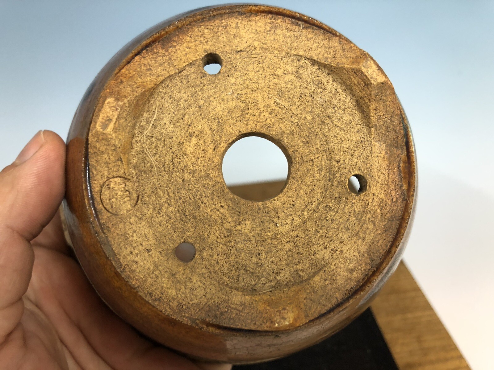 Brown White Round Glazed Shohin Size Bonsai Tree Pot Fugushige Bushuan 5 1/16”