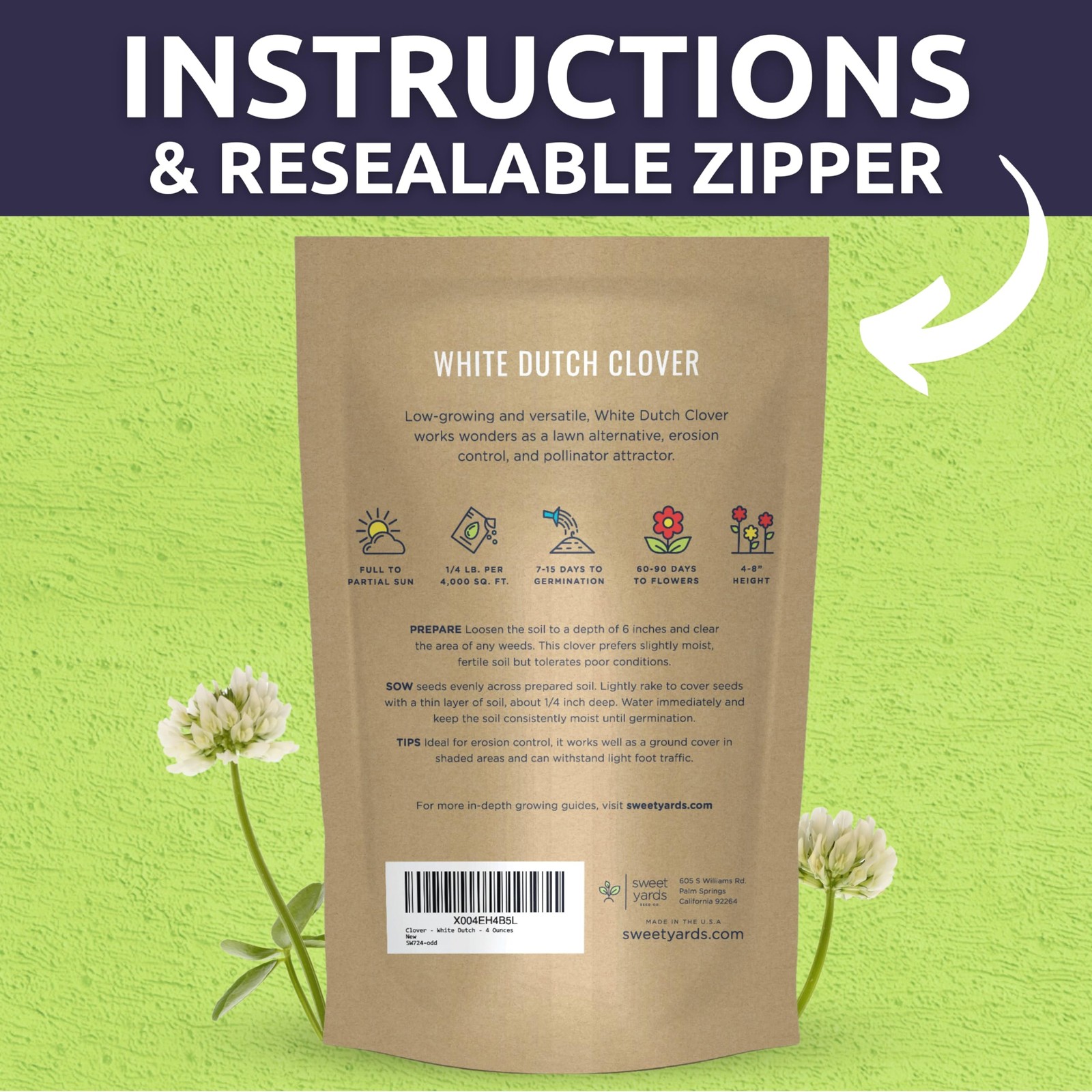 Bulk White Dutch Clover Seeds – 150,000 Flower Seeds for Planting