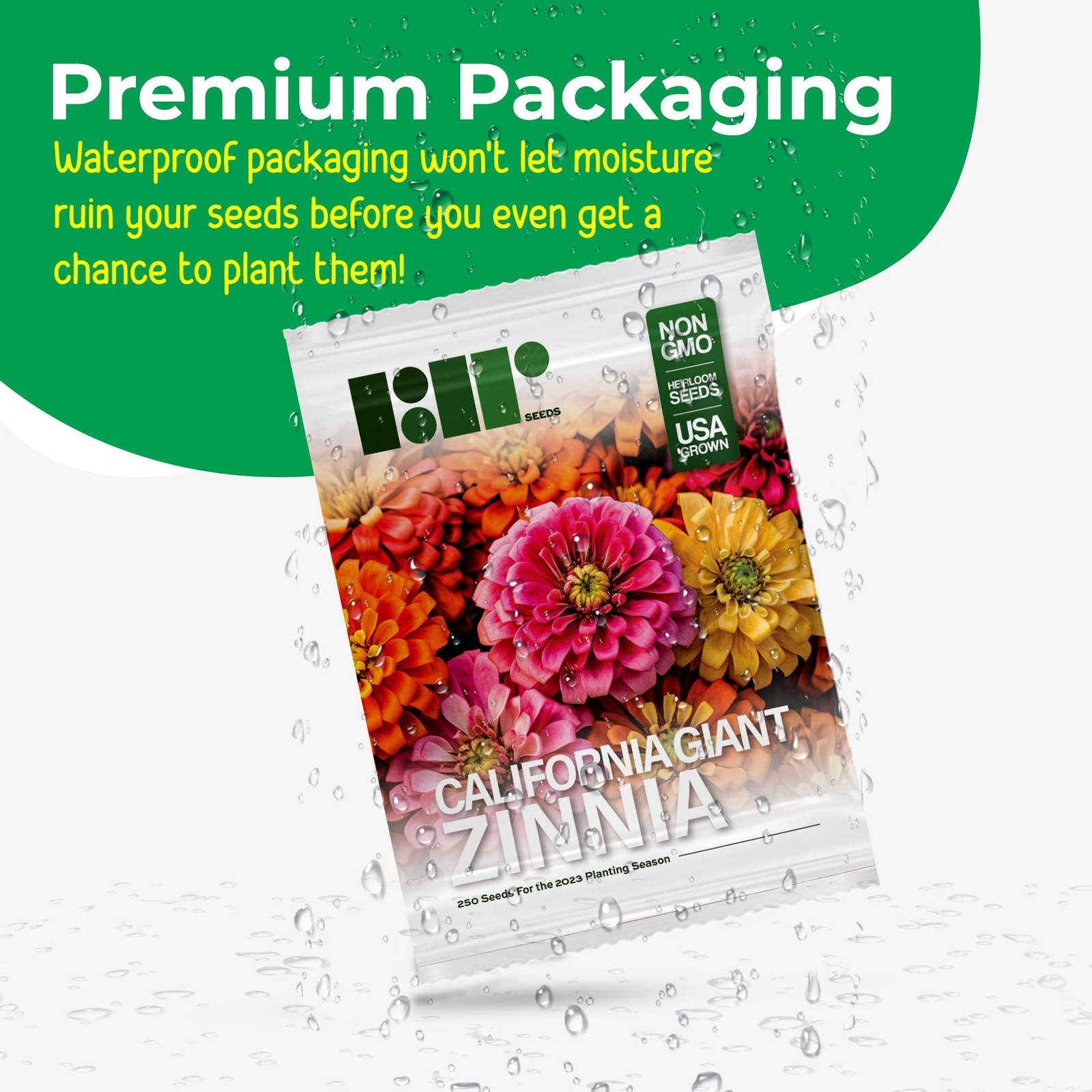 California Giants Zinnia Seeds 250 Heirloom Non-GMO Mix Red Orange Yellow White