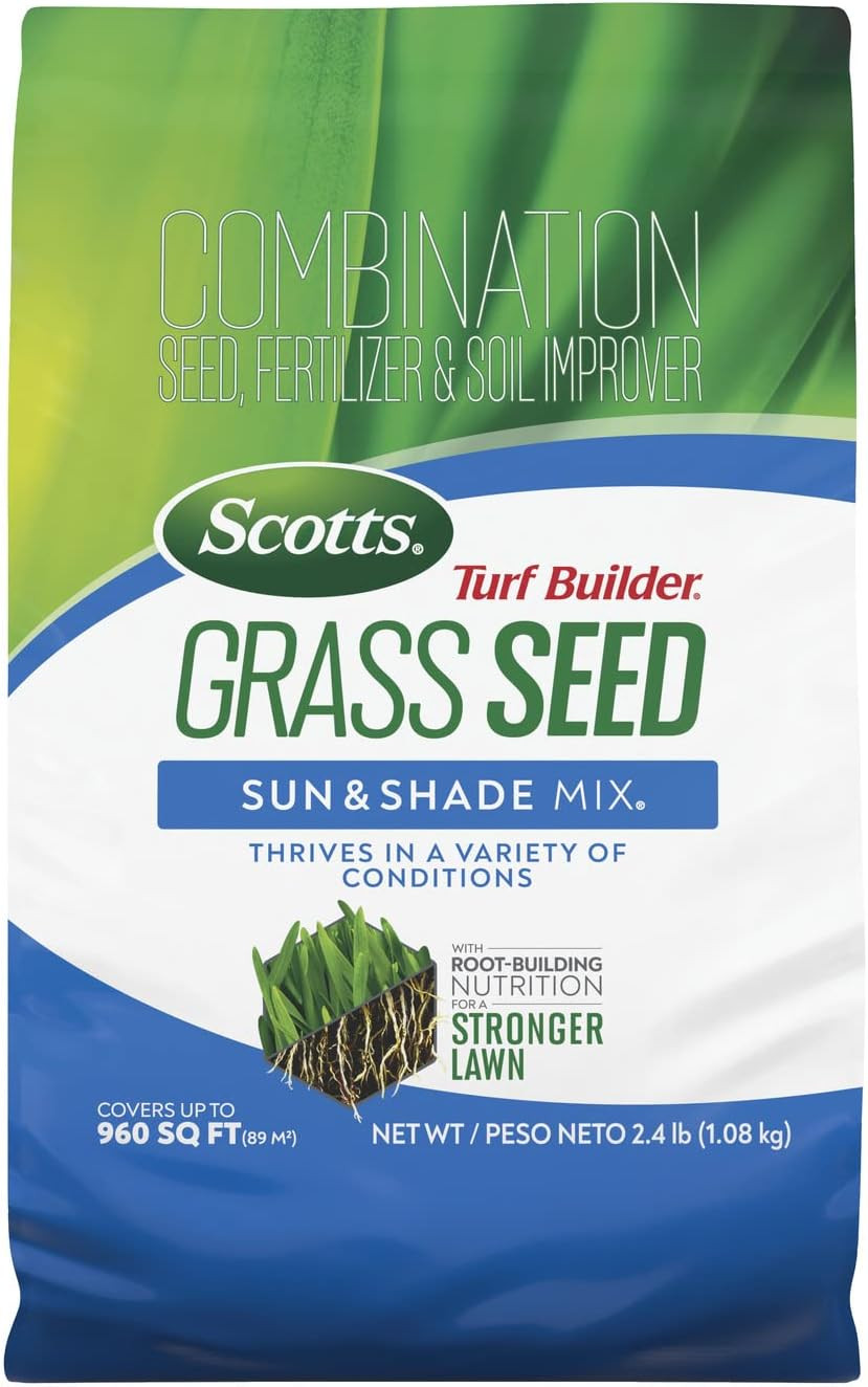 Scotts Turf Builder Grass Seed Sun & Shade Mix, 2.4 Lbs. | Grass Seed plus Lawn