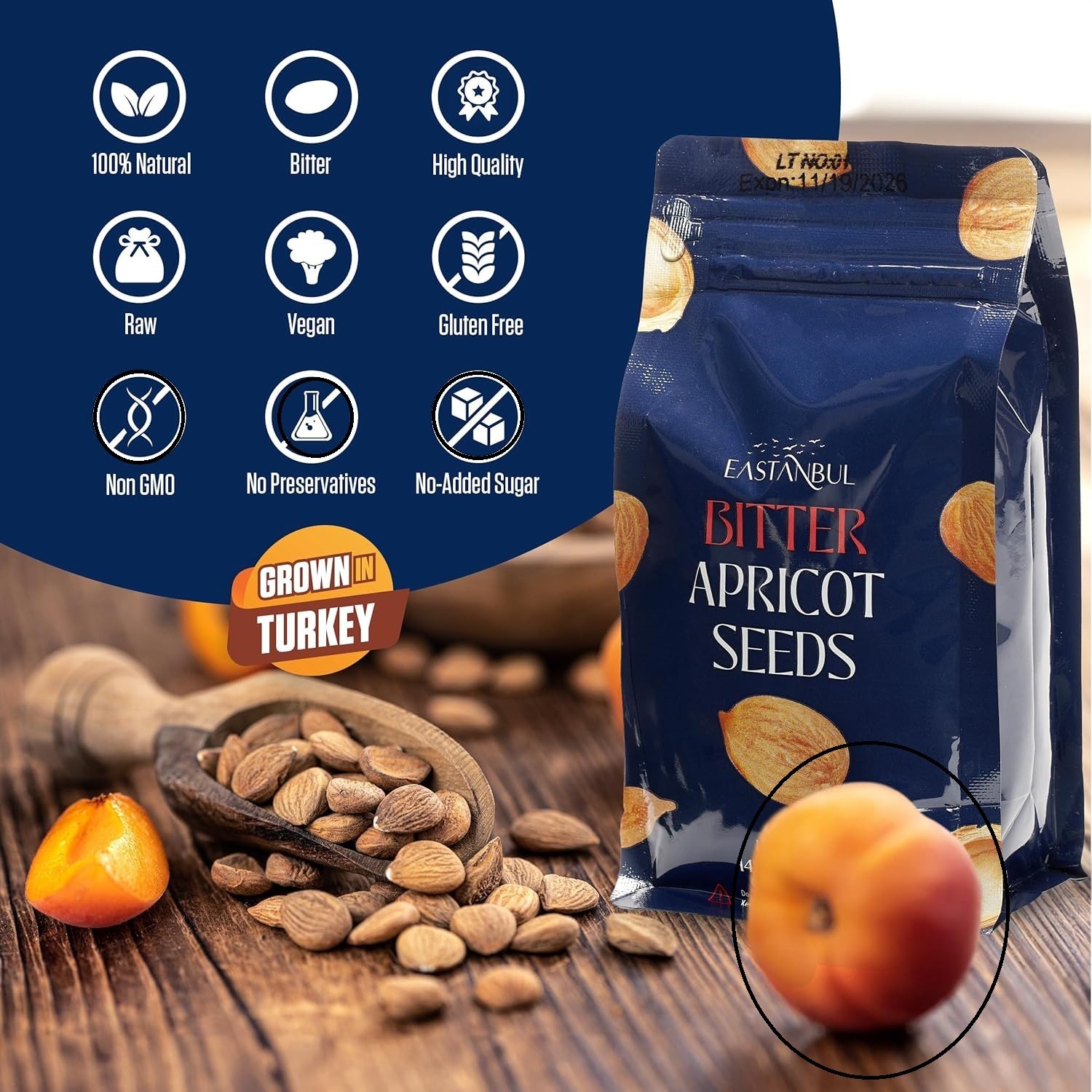 Eastanbul Raw Bitter Apricot Seeds – 14.5 oz