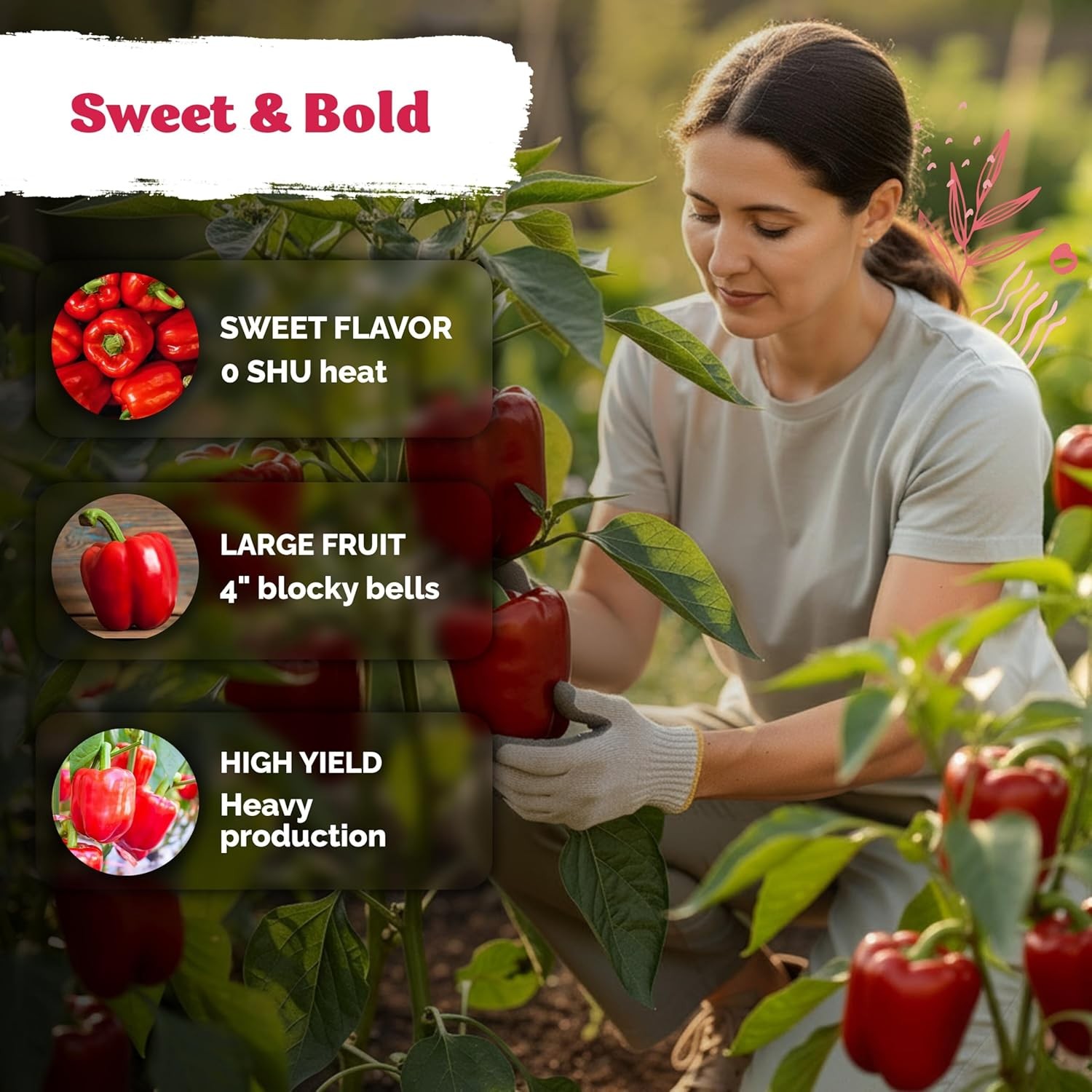 50 Big Red Bell Pepper Seeds (Capsicum annuum) – Large Sweet Peppers Seed Packet