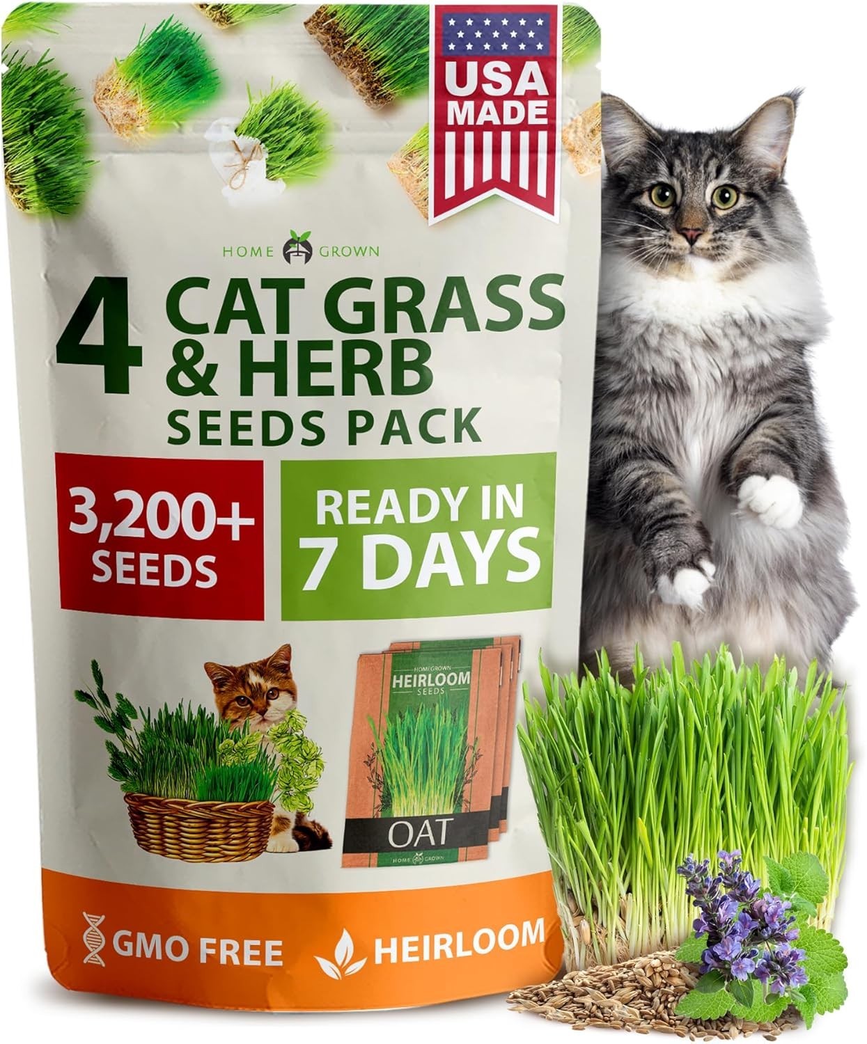 3200+ Indoor Cat Grass Refill – Non-GMO Grown Catnip, Oat & Alfalfa Seeds – …