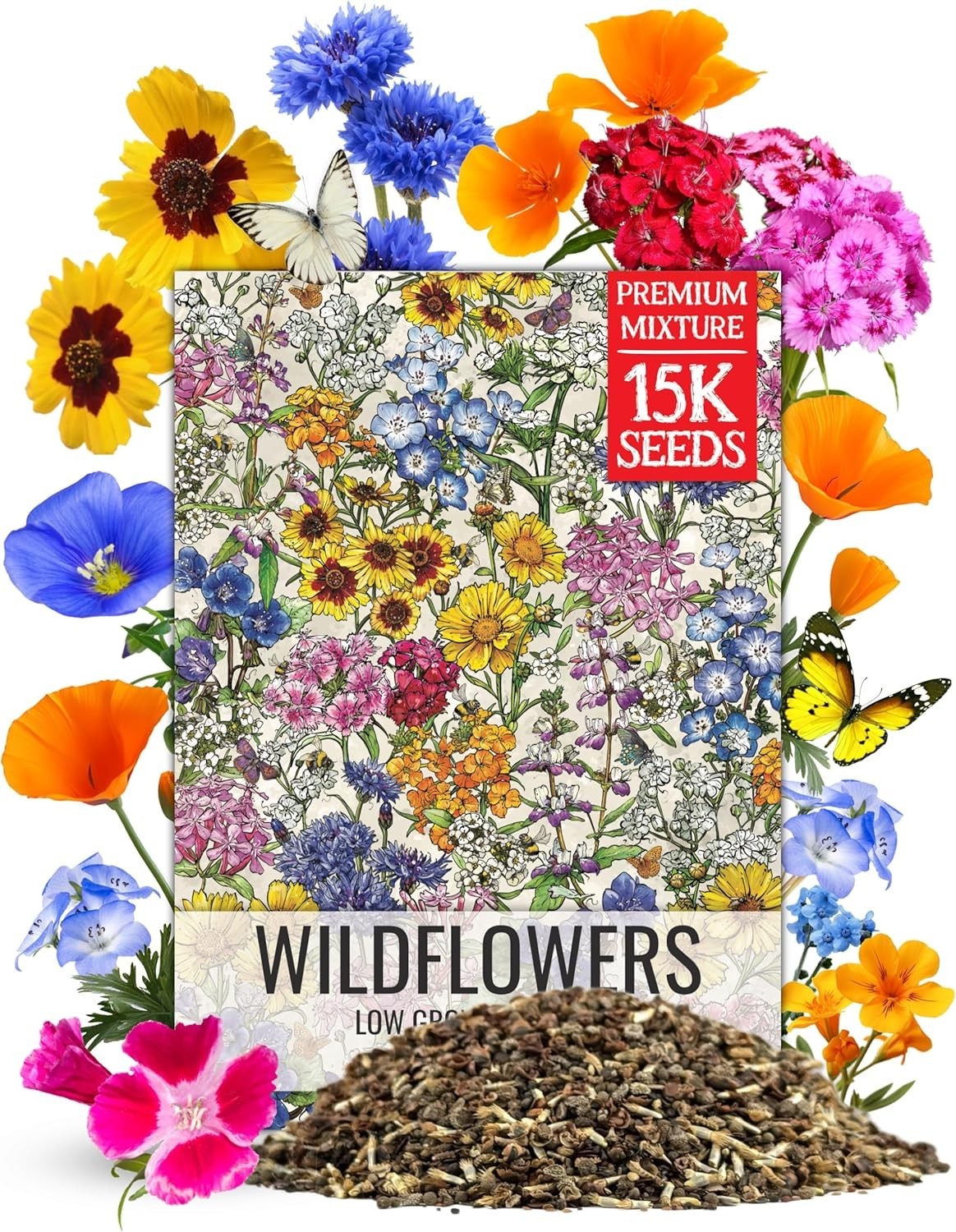 1oz Heirloom Wildflower Seed Blend – 17 Varieties for Vibrant Butterfly Gardens