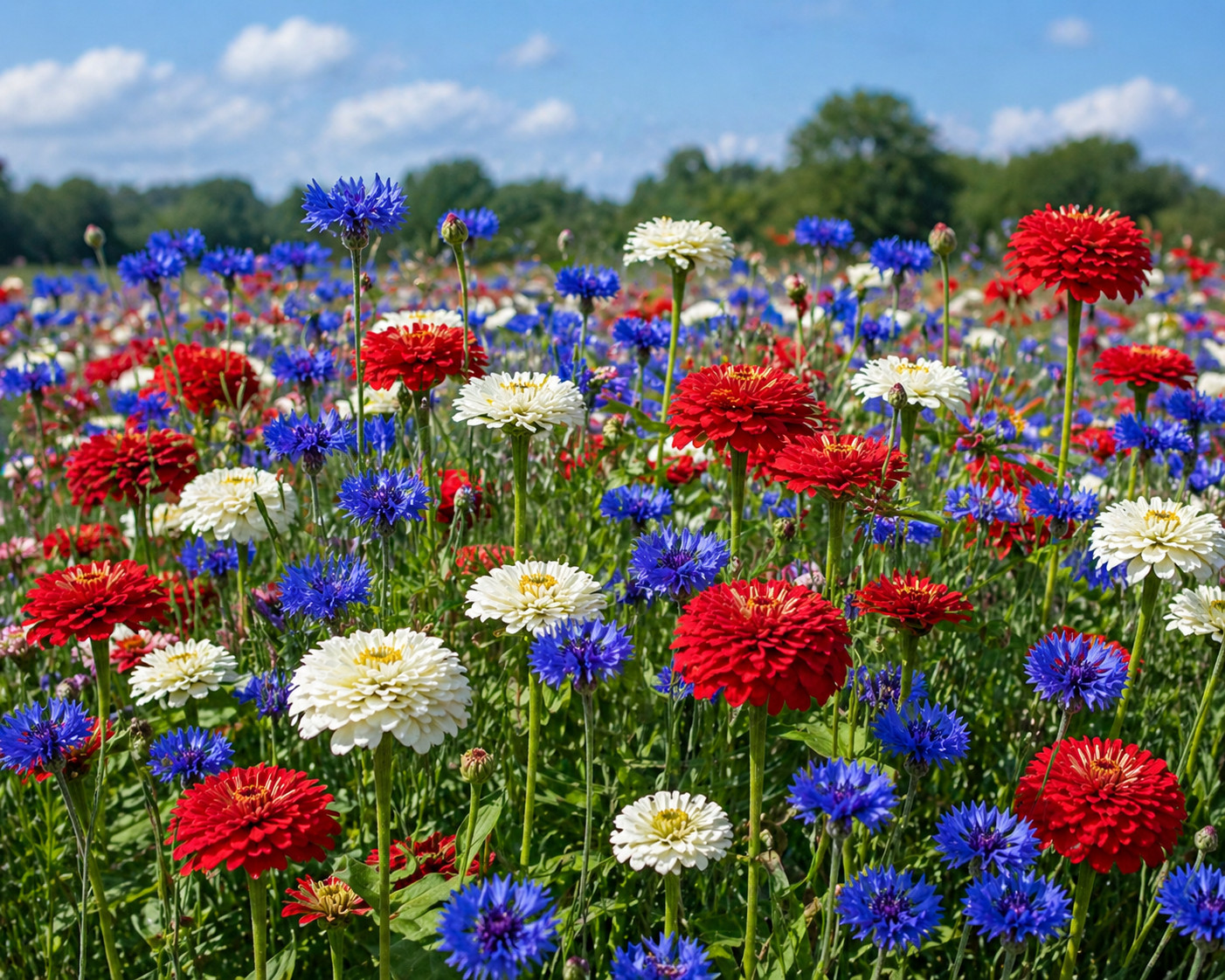 Patriotic Wildflower Mix Seeds Red White Blue Zinnia Bachelor Buttons