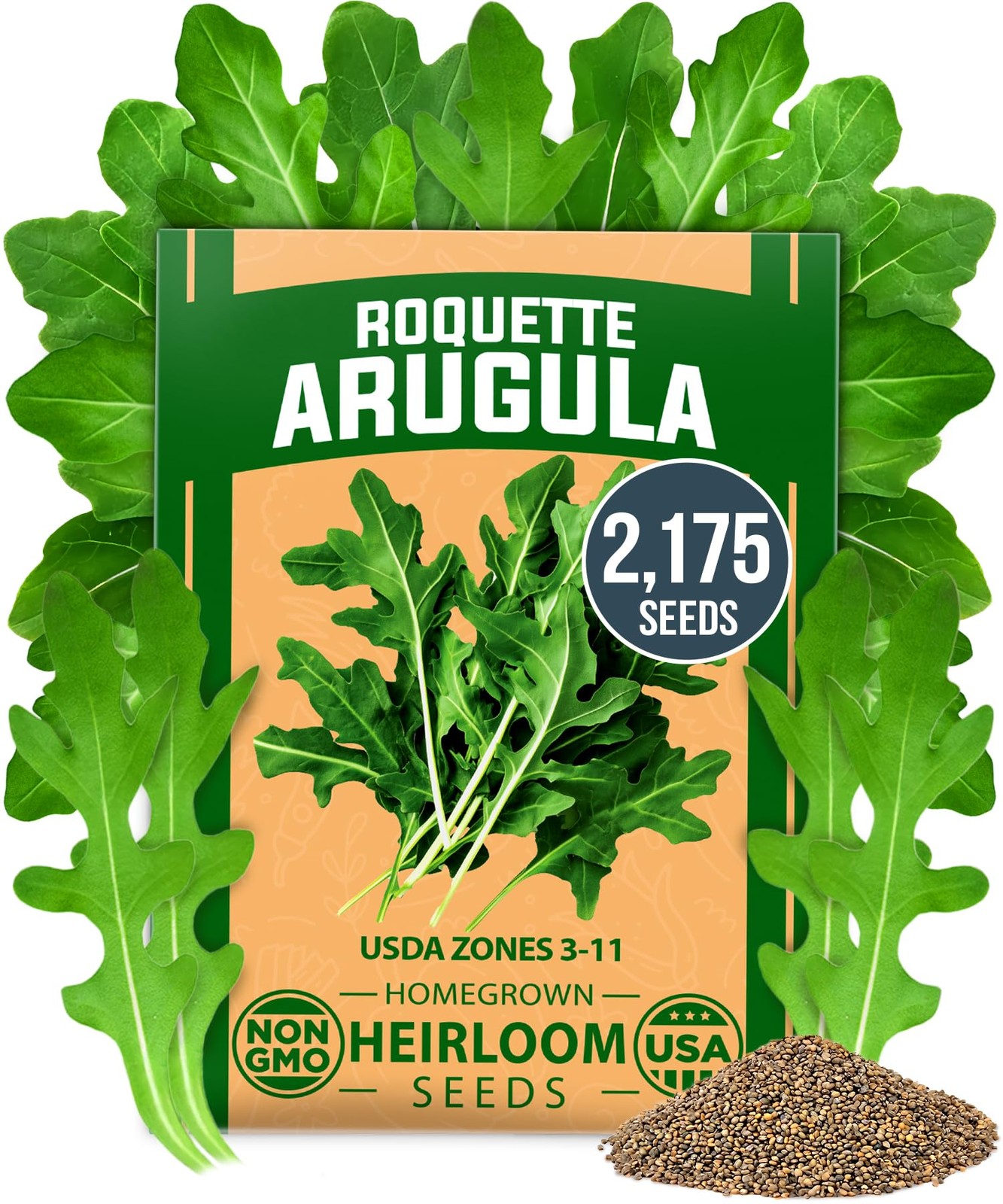 HOME GROWN Arugula Roquette Seeds 2,175+ Heirloom Non-GMO 1-Pack, Green