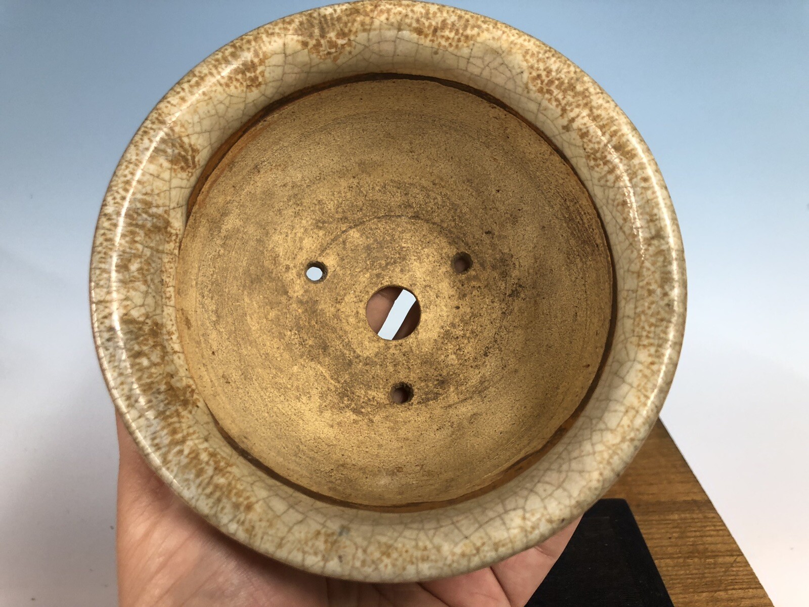 Brown White Round Glazed Shohin Size Bonsai Tree Pot Fugushige Bushuan 5 1/16”