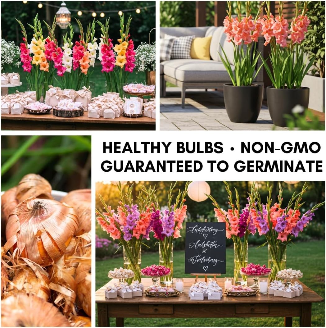4 Gladiolus Bulbs – Mixed Colors – Sword Lily – Easy-to-Grow Perennial Flower…