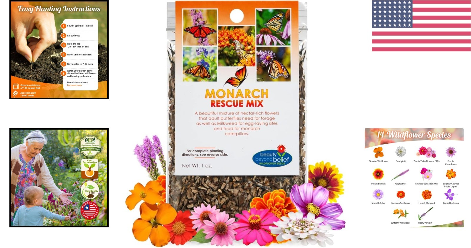 1oz Wildflower Seed Packet for Monarch Butterflies – Gift for Gardeners