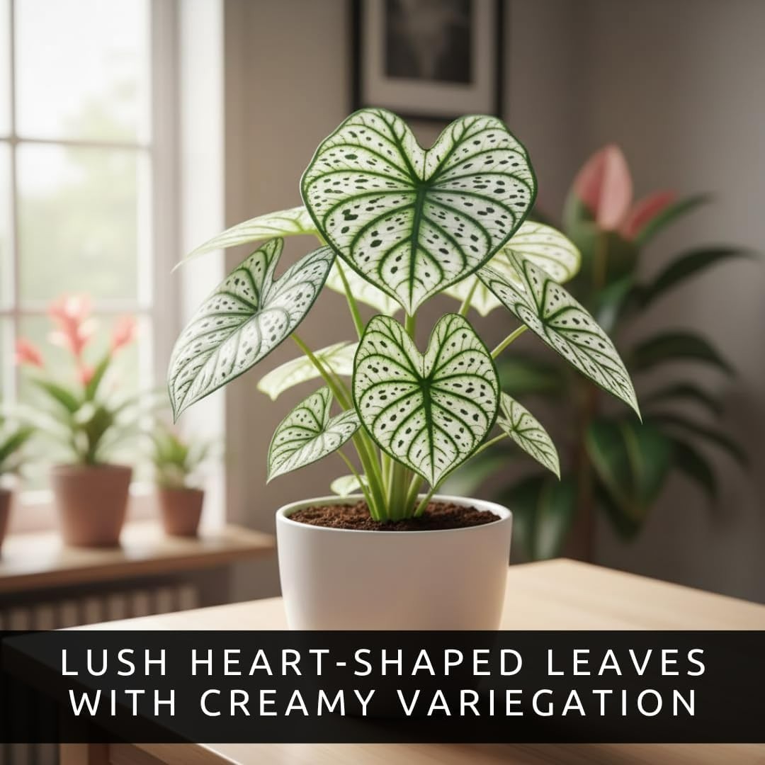Elegant Green and White Caladium Bulbs – Easy Grow Gift for Plant Lovers, 6 Pack
