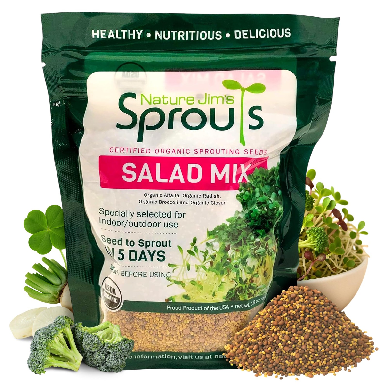 Organic Microgreen Seed Mix – 1lb Non-GMO Broccoli Alfalfa Radish