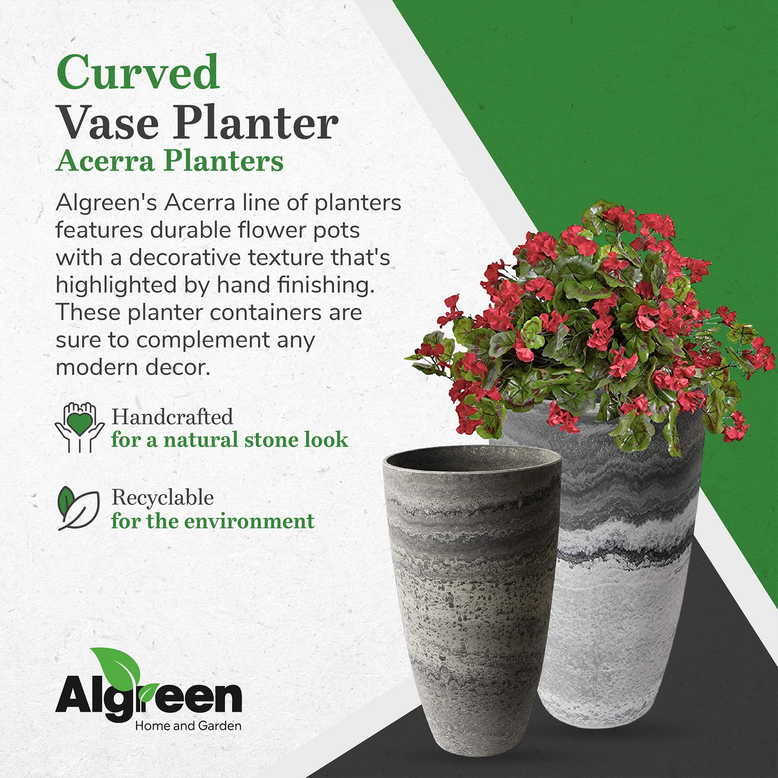 Algreen Acerra Curved Yard & Patio Vase Garden Planter 11.5″ x 20″ (Open Box)