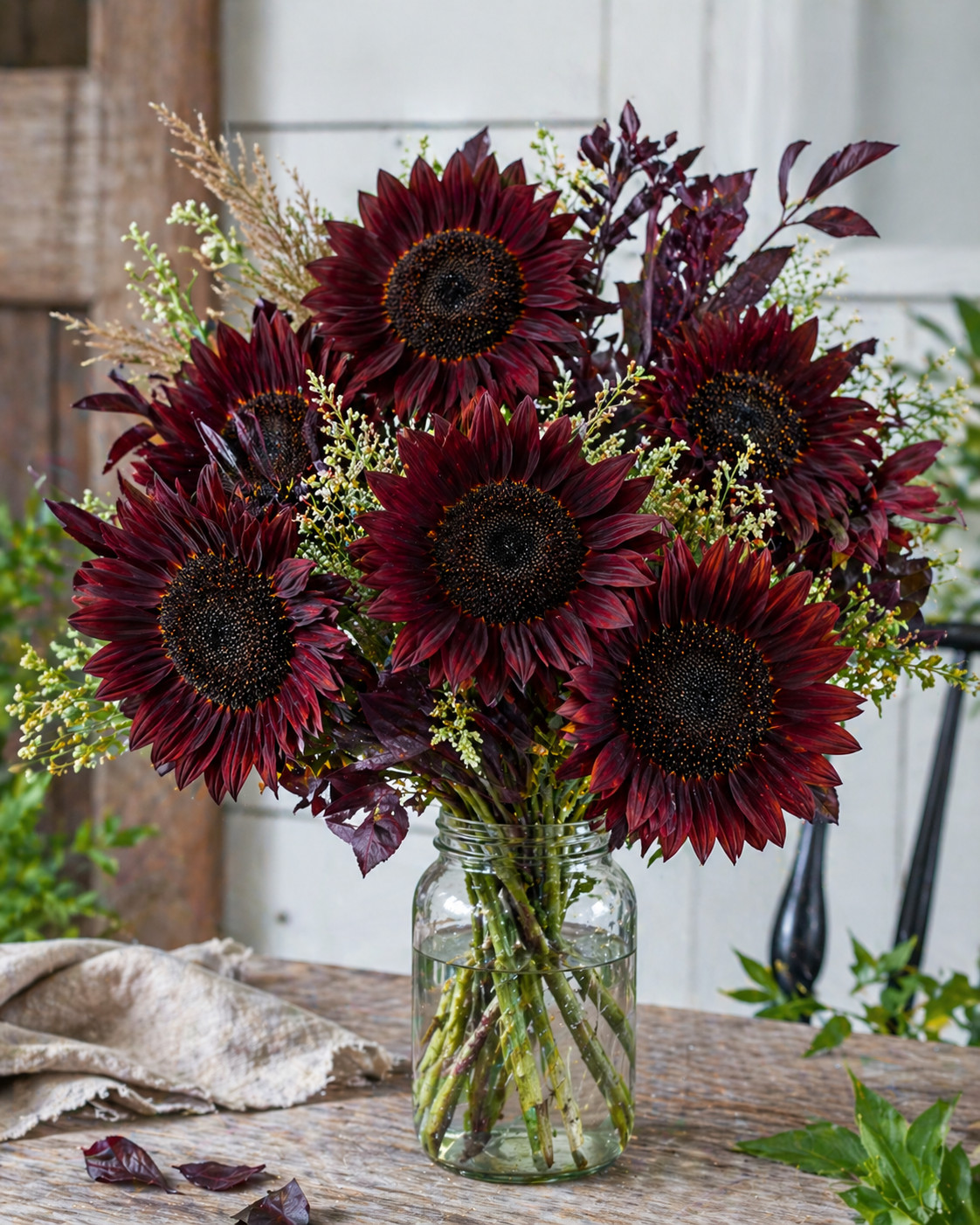 Chocolate Cherry Sunflower Seeds – Deep Red Tall Heirloom Cut Flower Garden