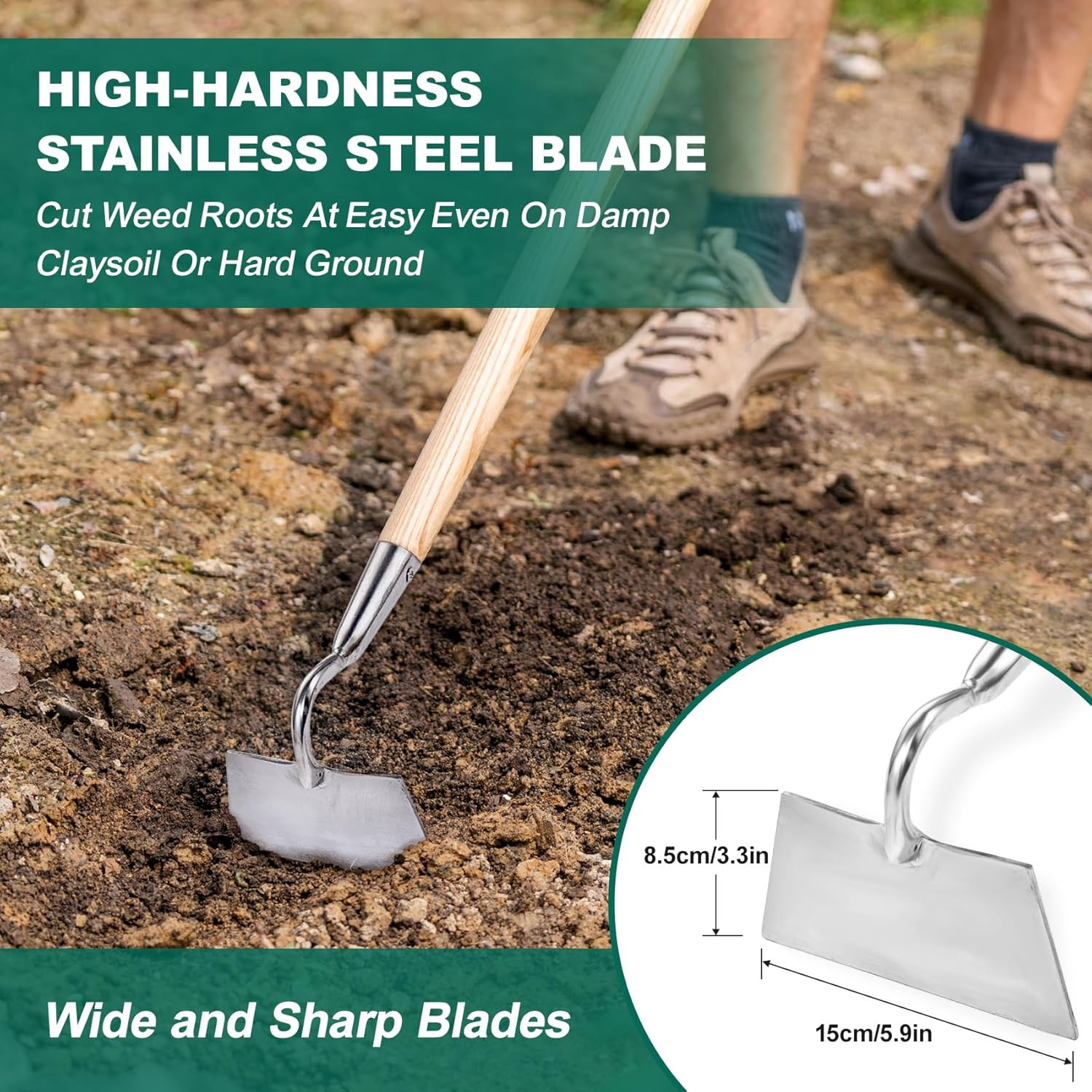 Heavy Duty Flat Edge Garden Hoe – 58” Stainless Steel Weeder Tool