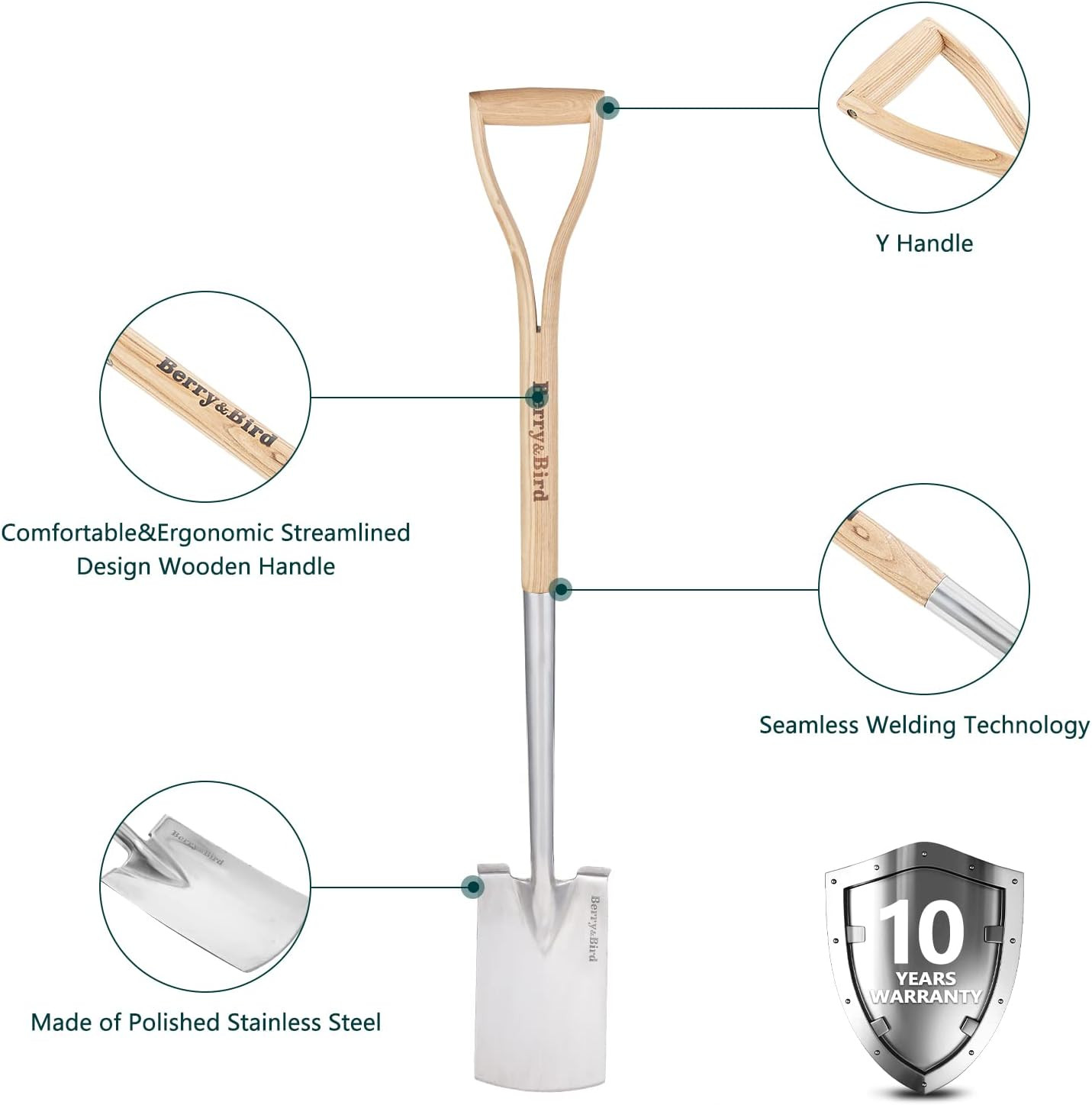 Garden Digging Spade, 41″ Stainless Steel Square Border Spade, Heavy