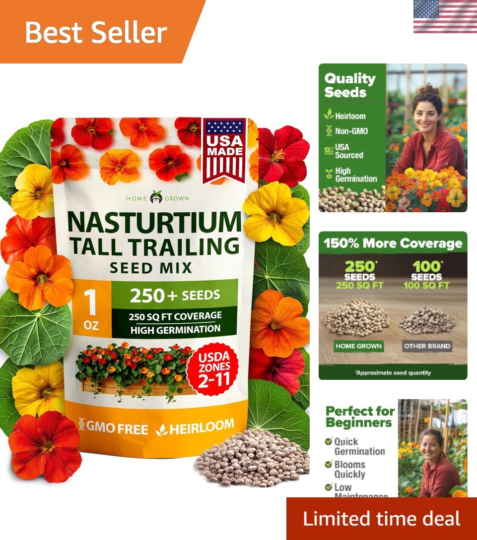 Gorgeous 250+ Edible Nasturtium Seeds for Gardeners – Fast Germination, USA Made