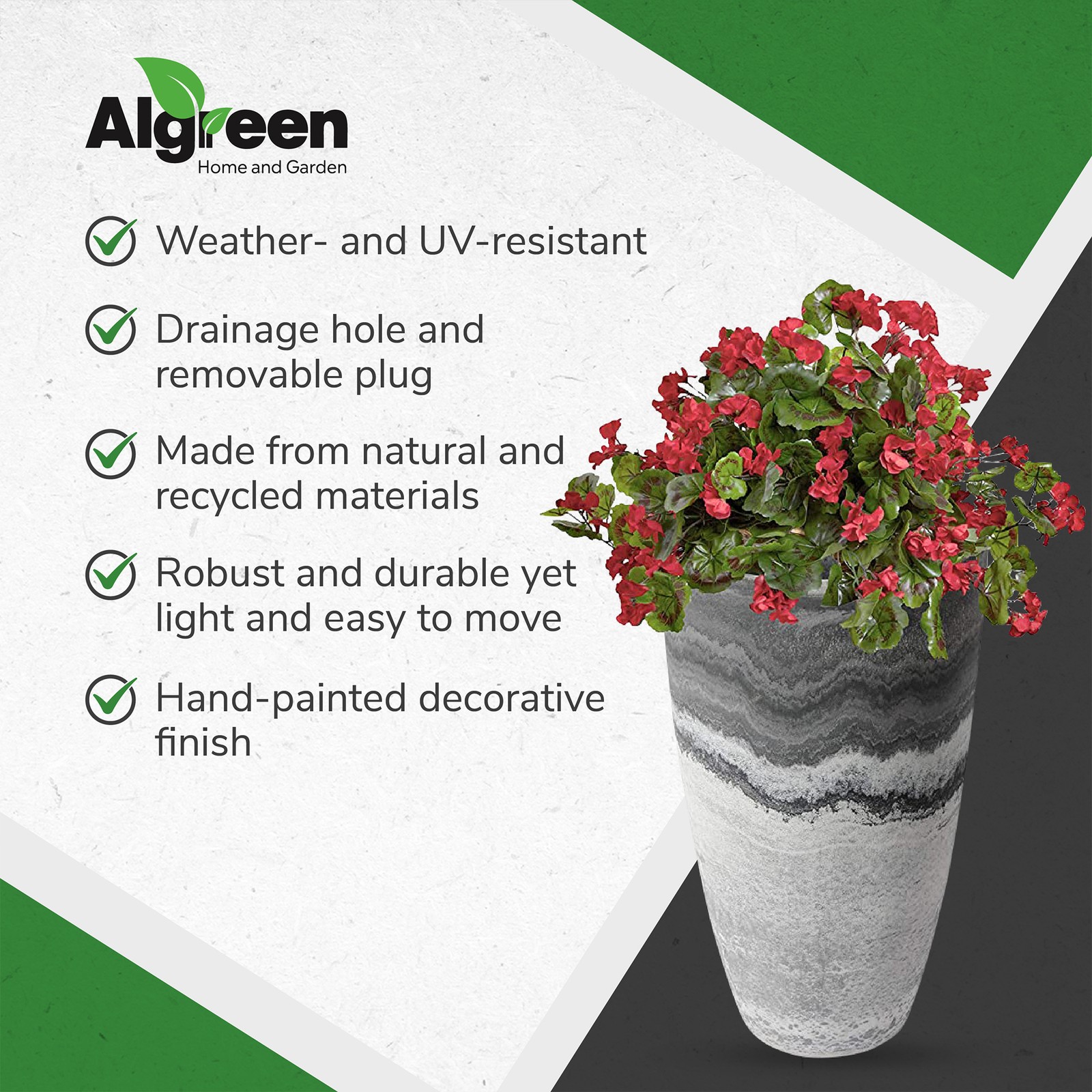 Algreen Acerra Curved Yard & Patio Vase Garden Planter 11.5″ x 20″ (Open Box)