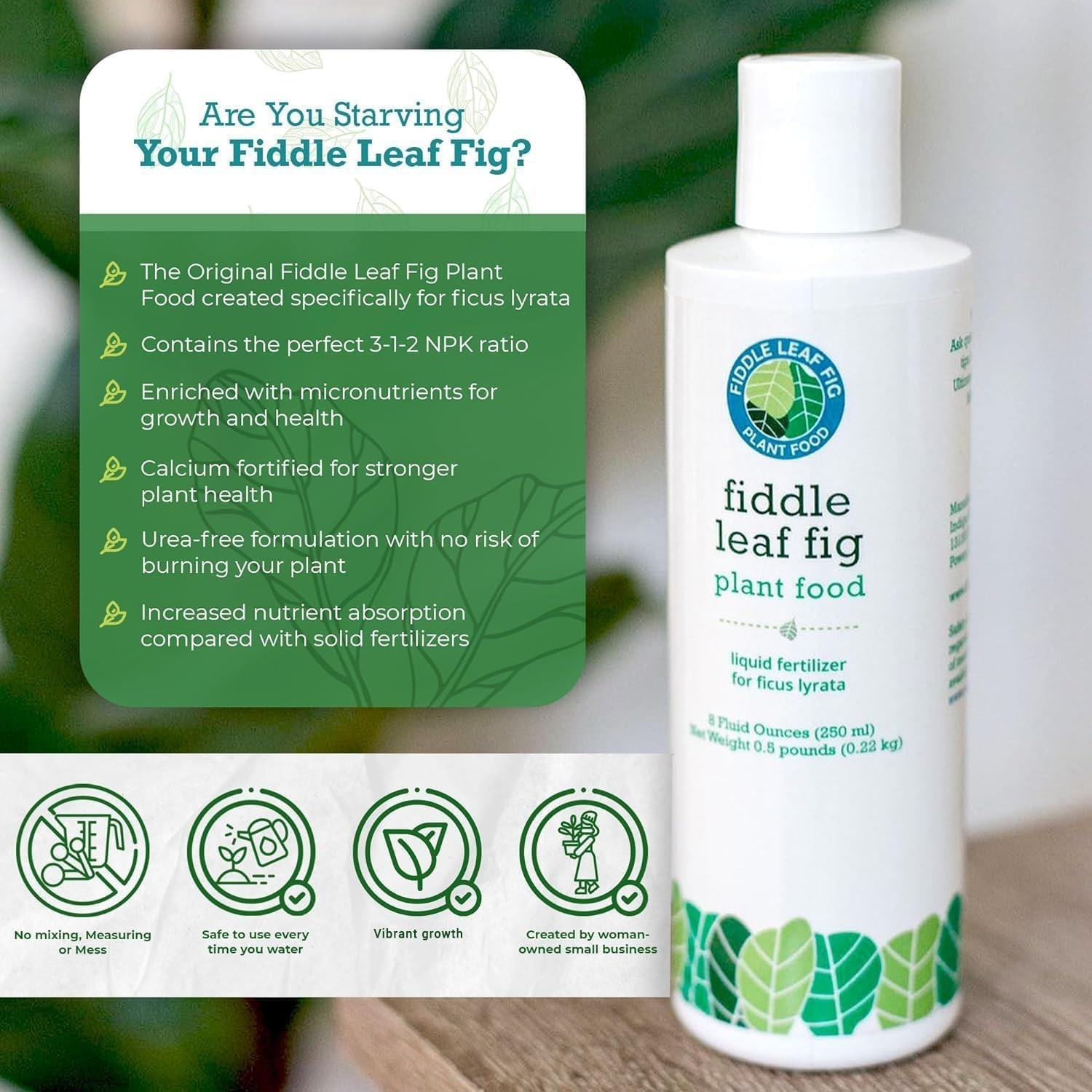 3-1-2 NPK Liquid Fertilizer for Vibrant Fiddle Leaf Figs – 8 oz Care Solution
