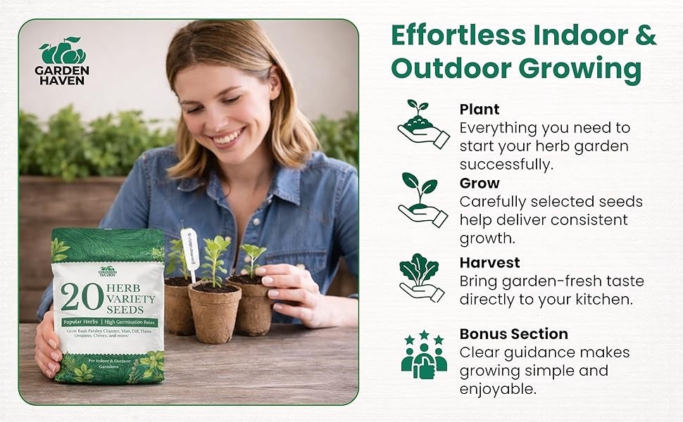 20 HERB Seeds Variety Pack Complete Grow Kit Culinary Herbs Indoor Outdoors Seed
