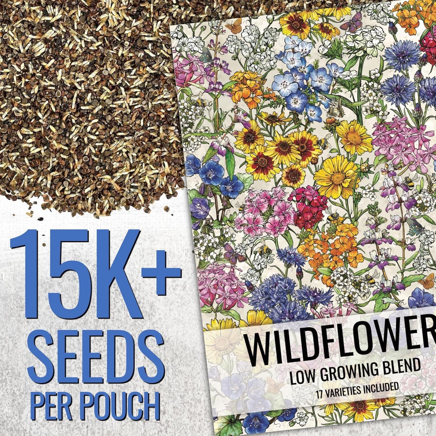 1oz Heirloom Wildflower Seed Blend – 17 Varieties for Vibrant Butterfly Gardens