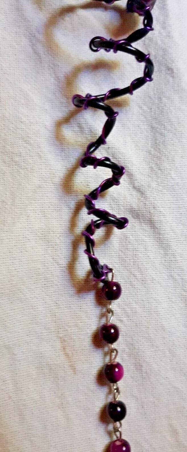 Handmade Hanging Air Plant Holder Black & Purple Wire & Beads Great Gift Idea