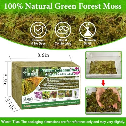 Sphagnum Moss for Plants 2.2LB 50QT Green Natural Long Fiber for Orchid