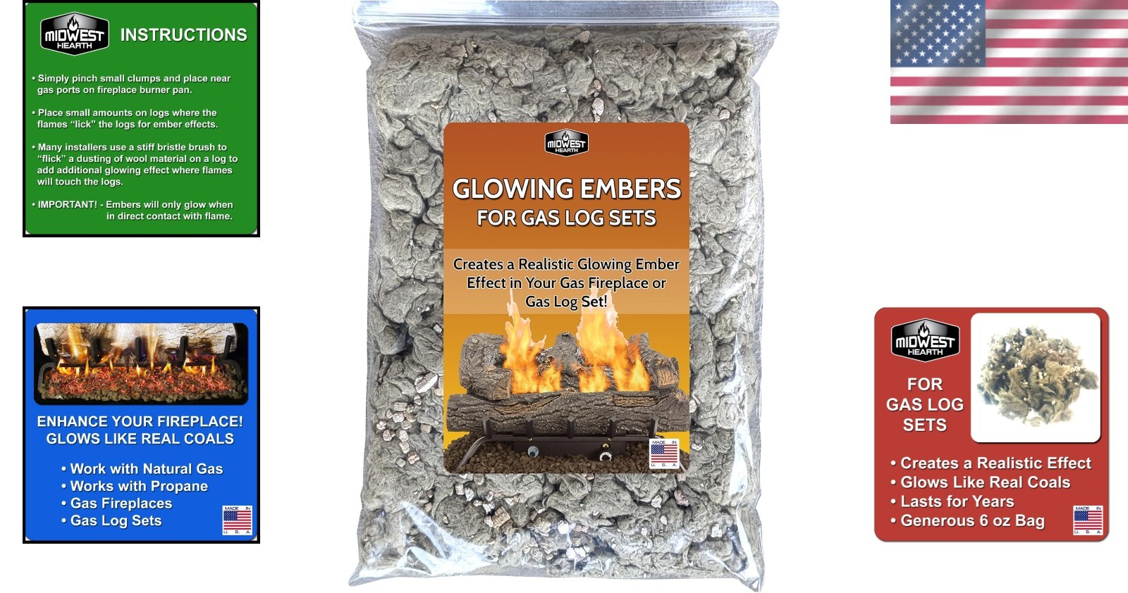 6 oz Glowing Embers – Realistic Gray Coal Bed Blend for Venting Fireplaces