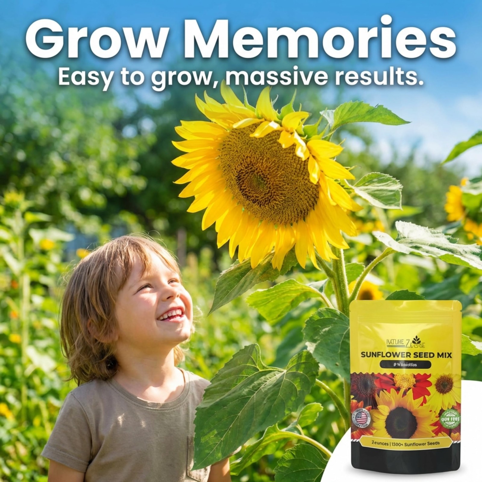 NatureZ Edge 1300+ Sunflower Seeds Garden Variety 2 oz- 1300 Seeds, Yellow