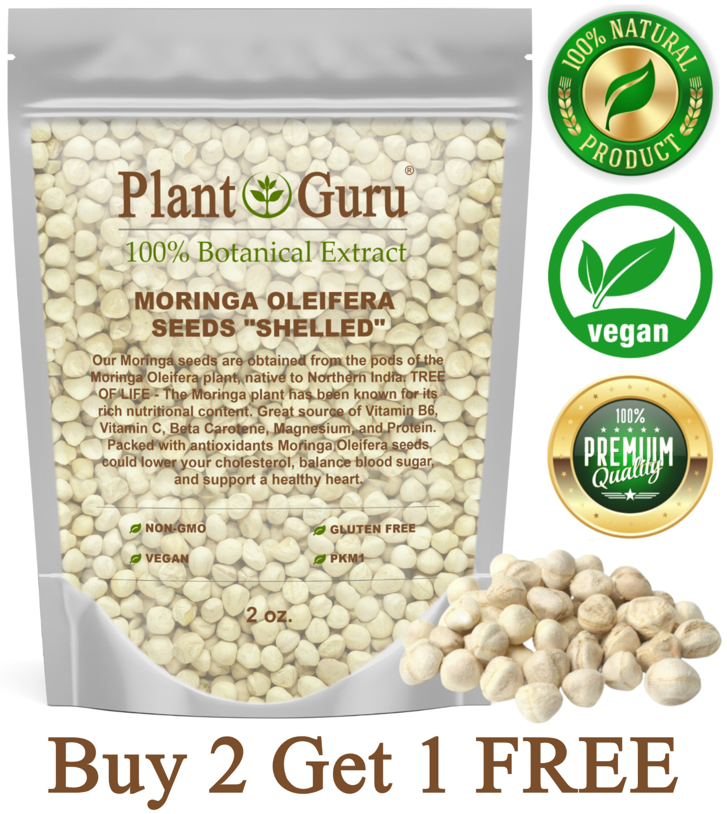 250 Moringa Oleifera Seeds Kernel 2 oz. SHELLED Fresh Organic Semilla De Moringa