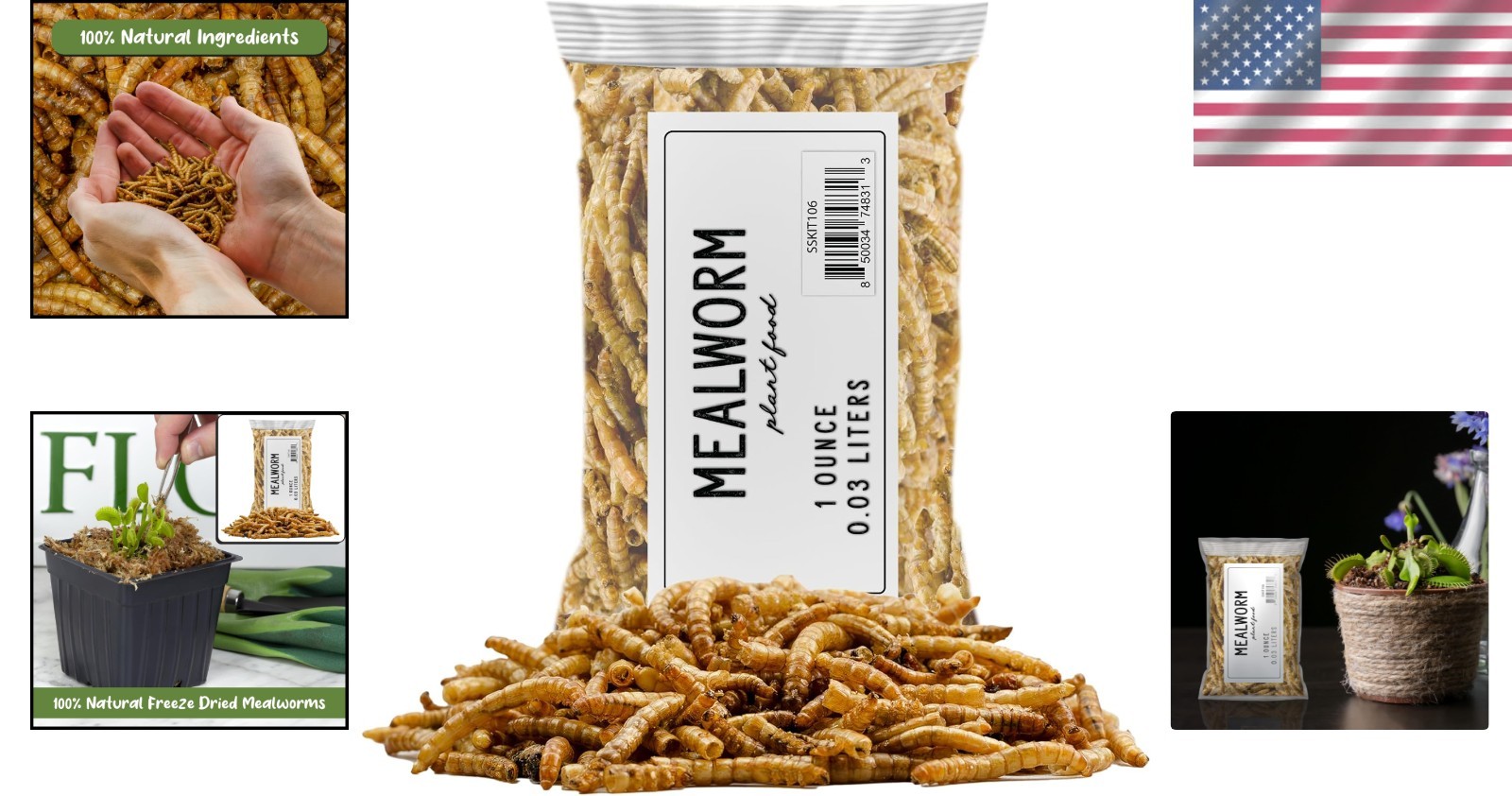 1oz Dried Mealworms – Ideal Carnivorous Plant Food for Venus Fly Traps & More