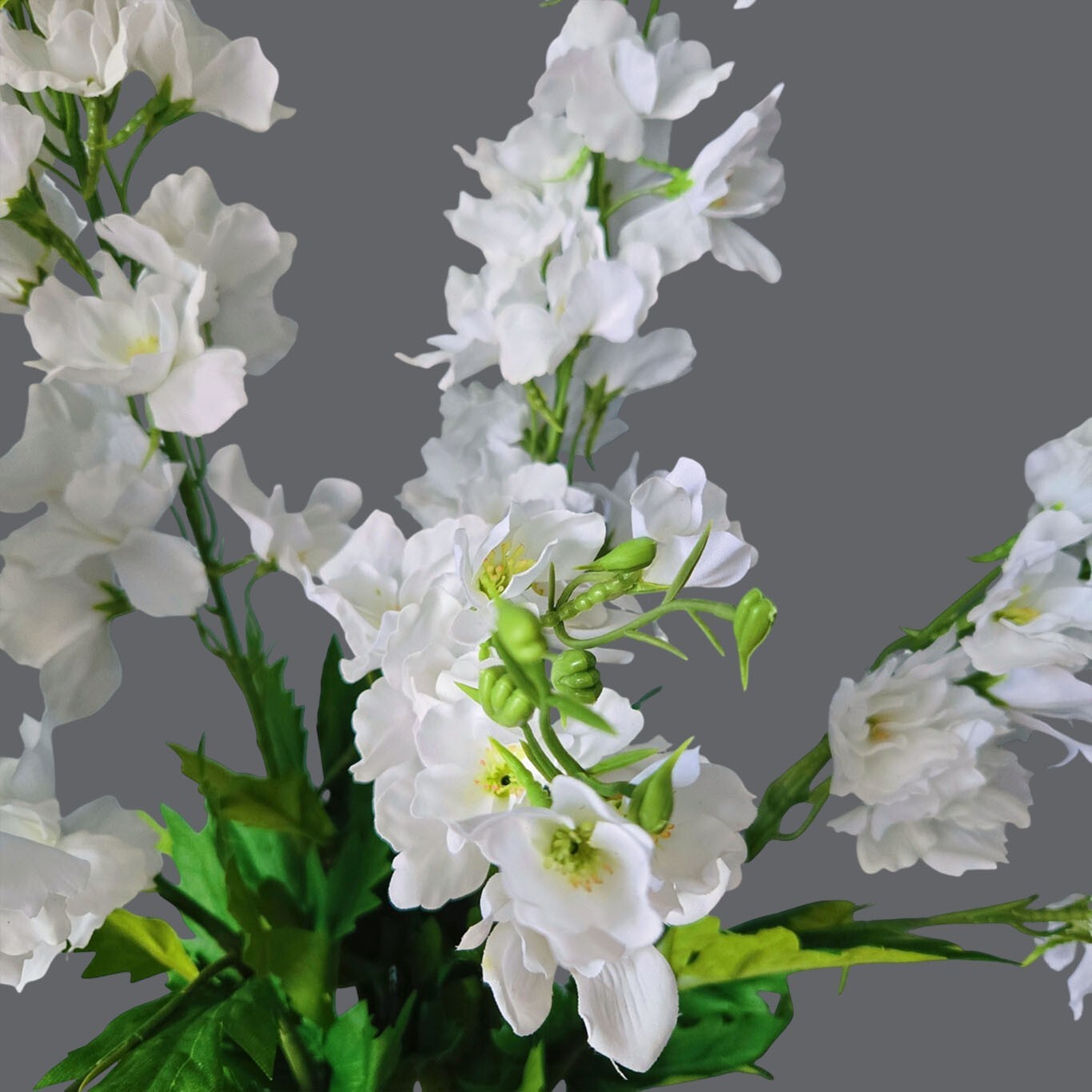 4Pcs White Delphinium Artificial Flowers, 33.46″ Real-Look Silk Stems for Decor.